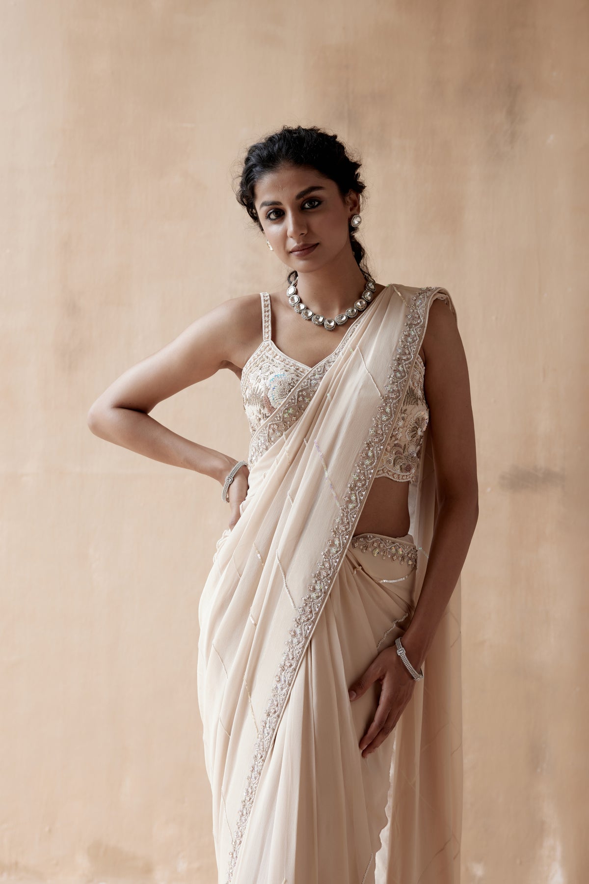 Ivory Floral Saree