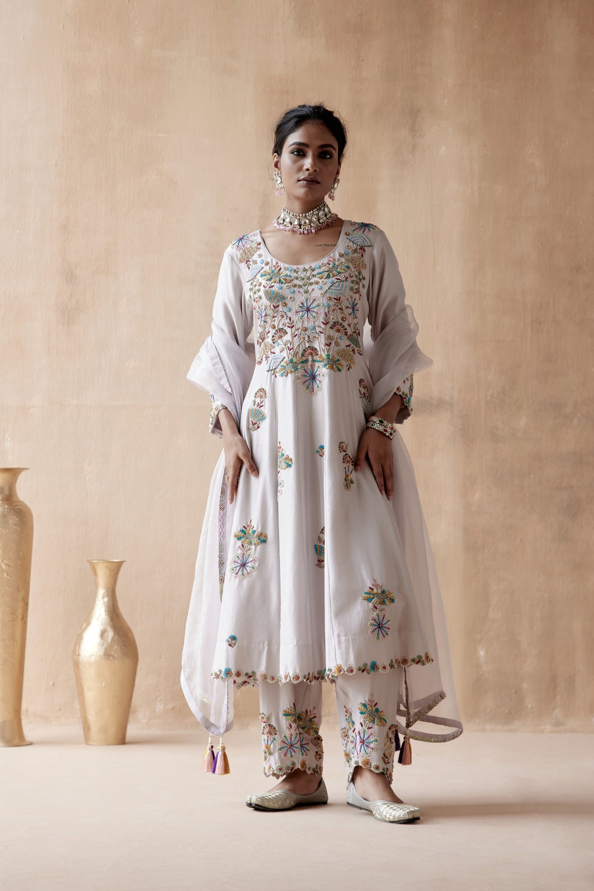 Grey Floral Kurta Set