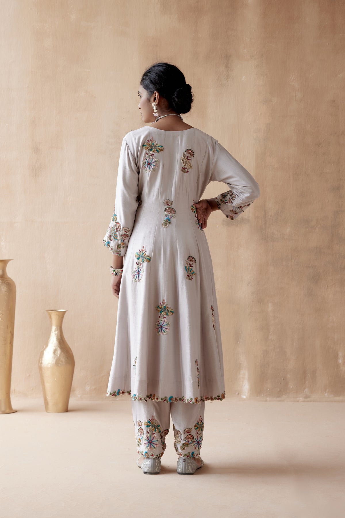 Grey Floral Kurta Set