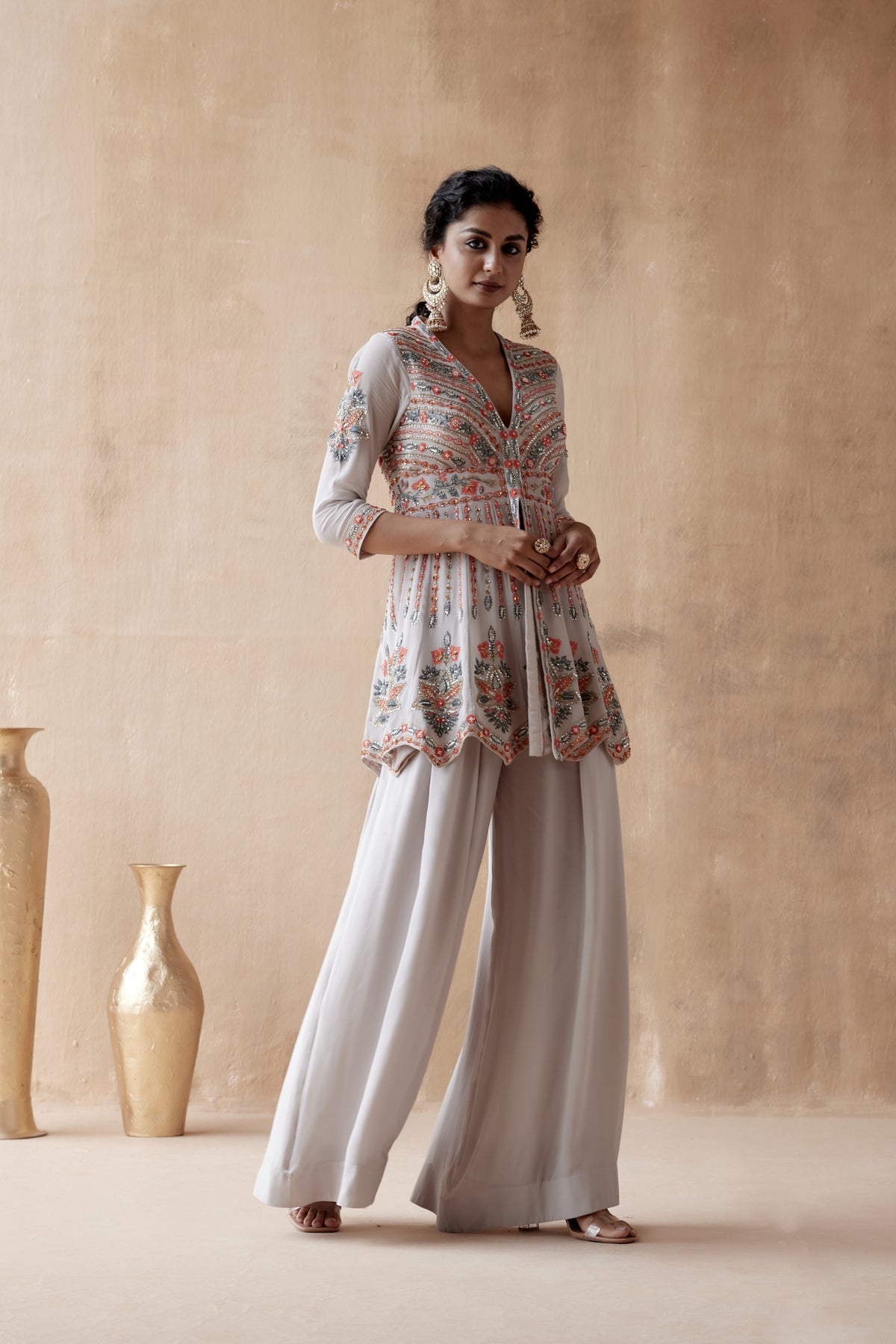 Grey Floral Sharara Set