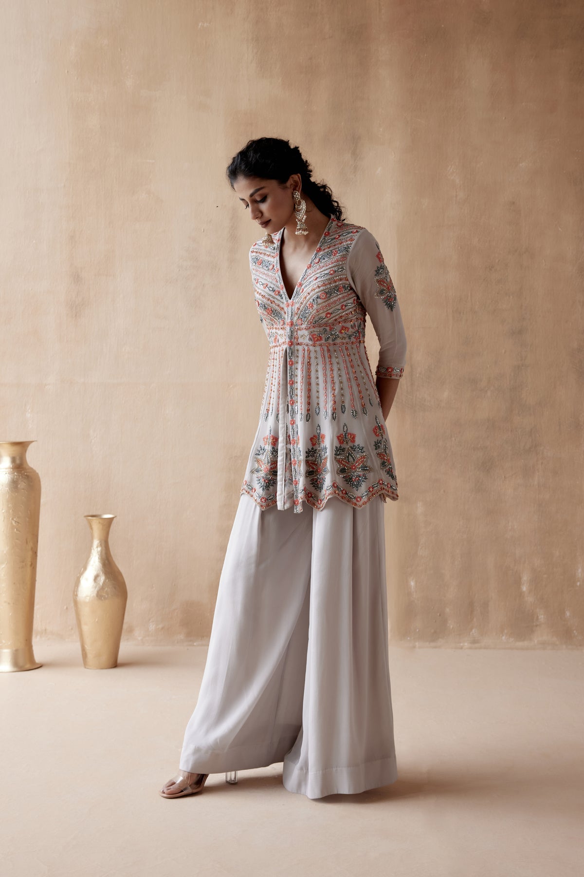 Grey Floral Sharara Set