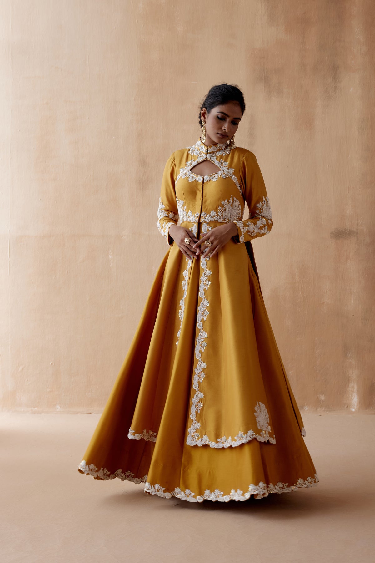 Floral Mustard Anarkali Set