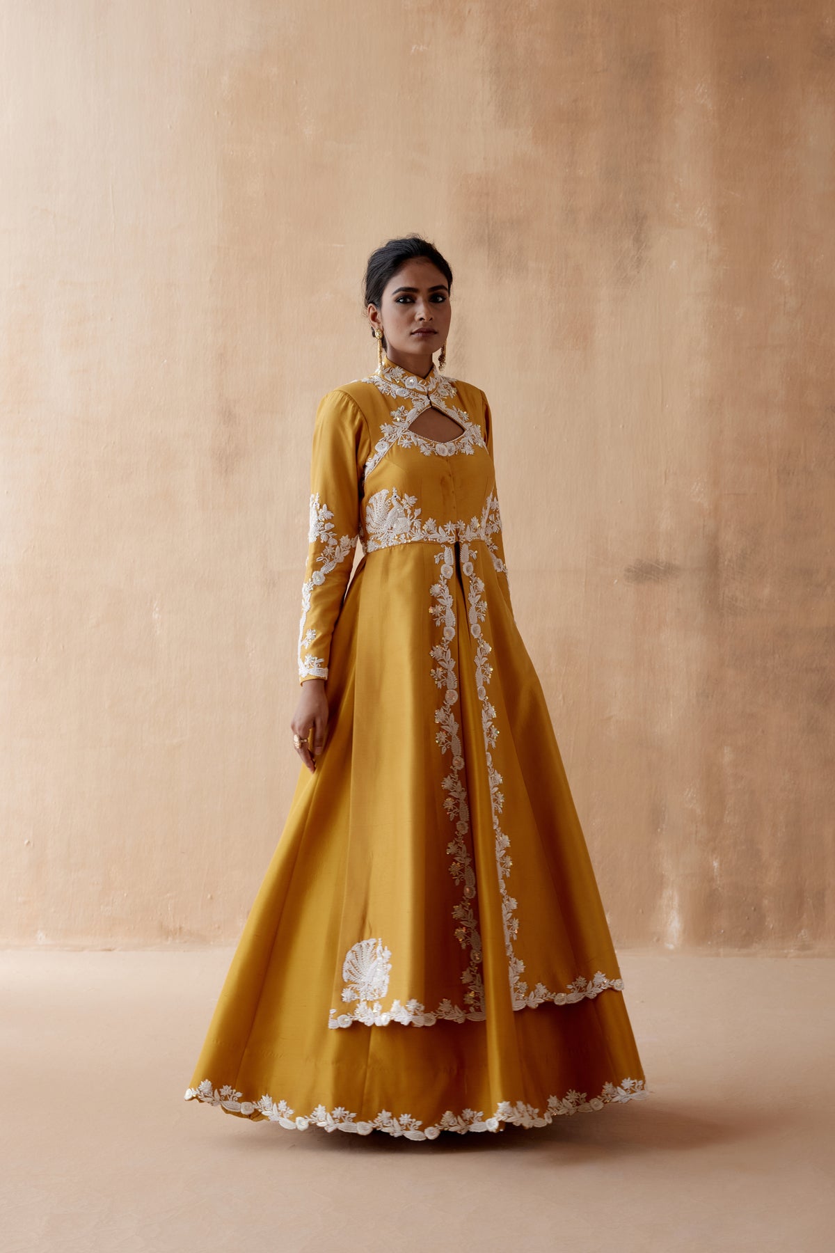 Floral Mustard Anarkali Set