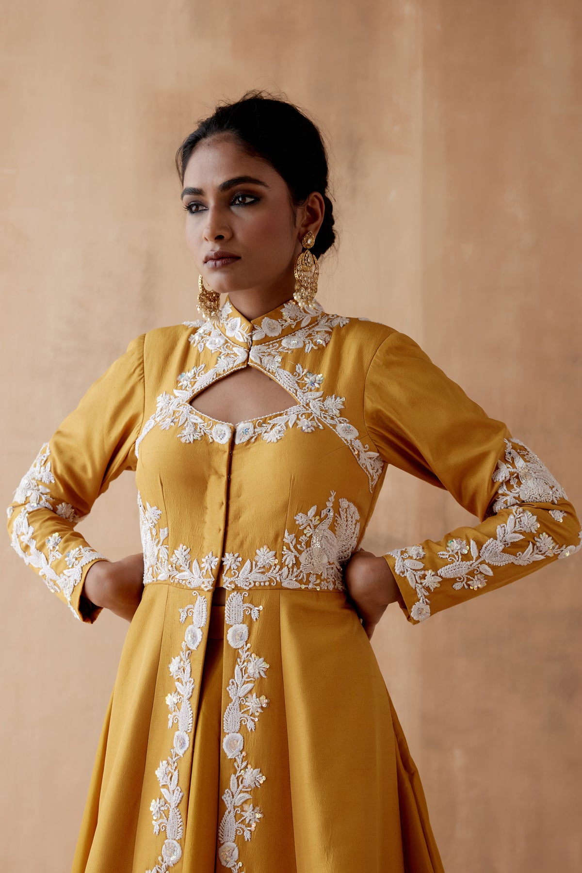 Floral Mustard Anarkali Set