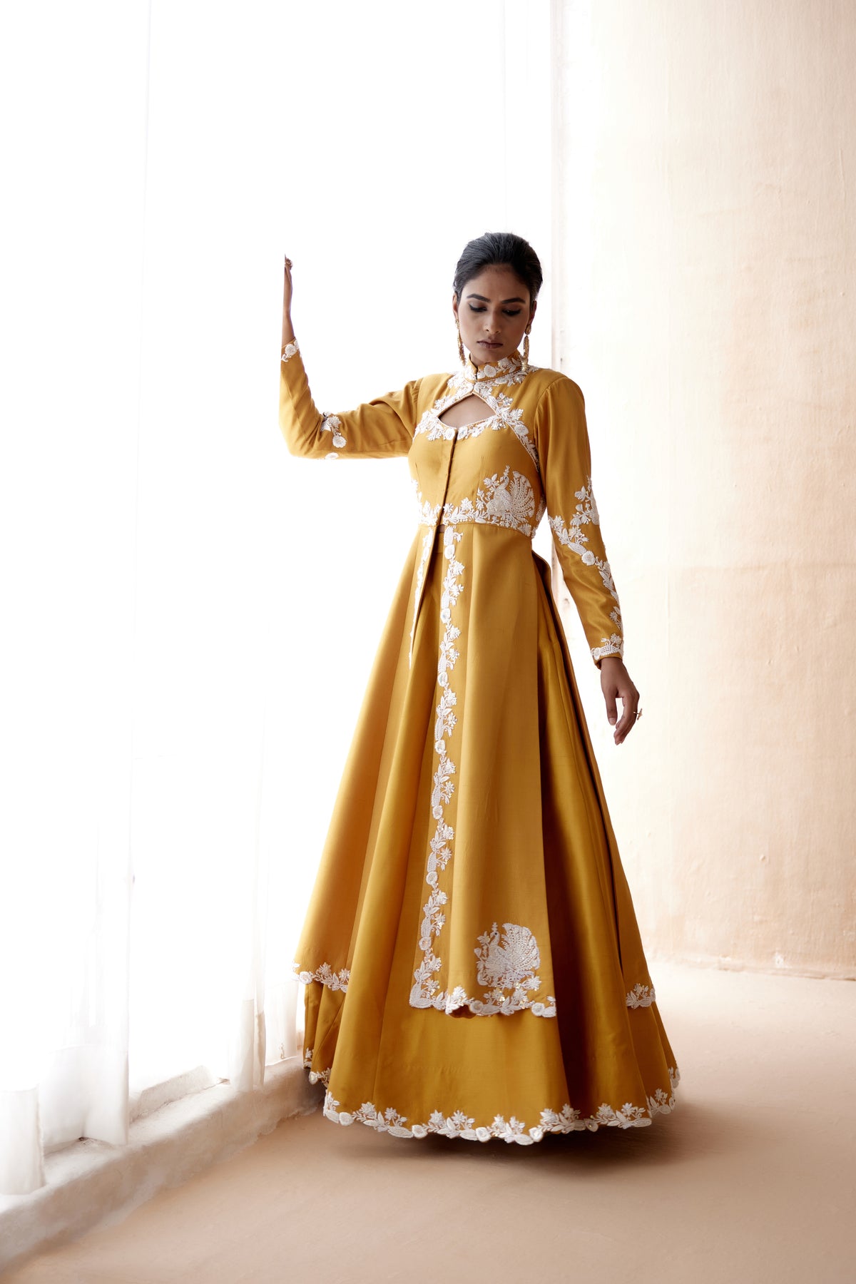 Floral Mustard Anarkali Set