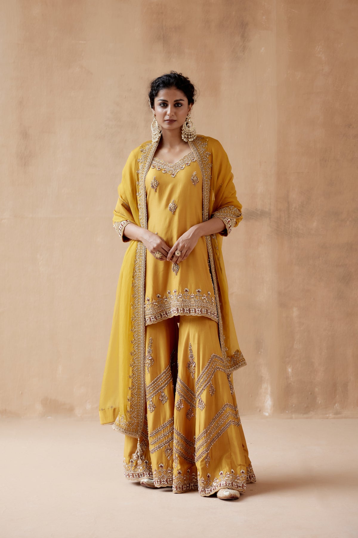 Floral Mustard Sharara Set