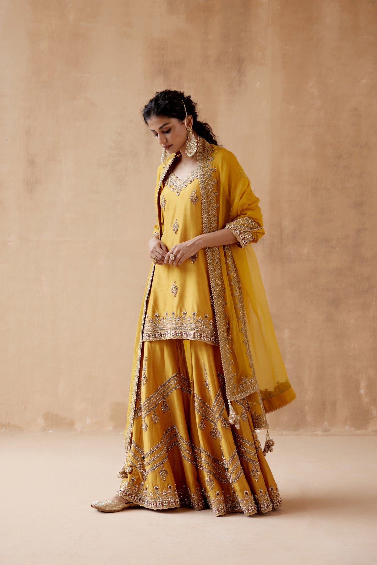 Floral Mustard Sharara Set