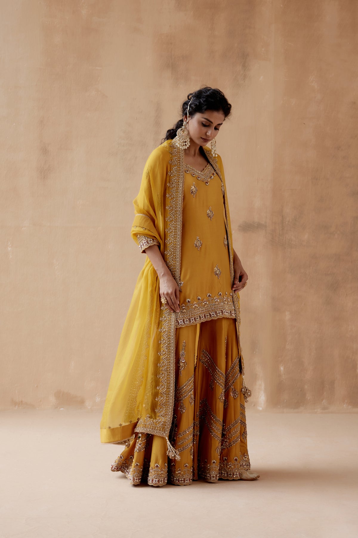 Floral Mustard Sharara Set