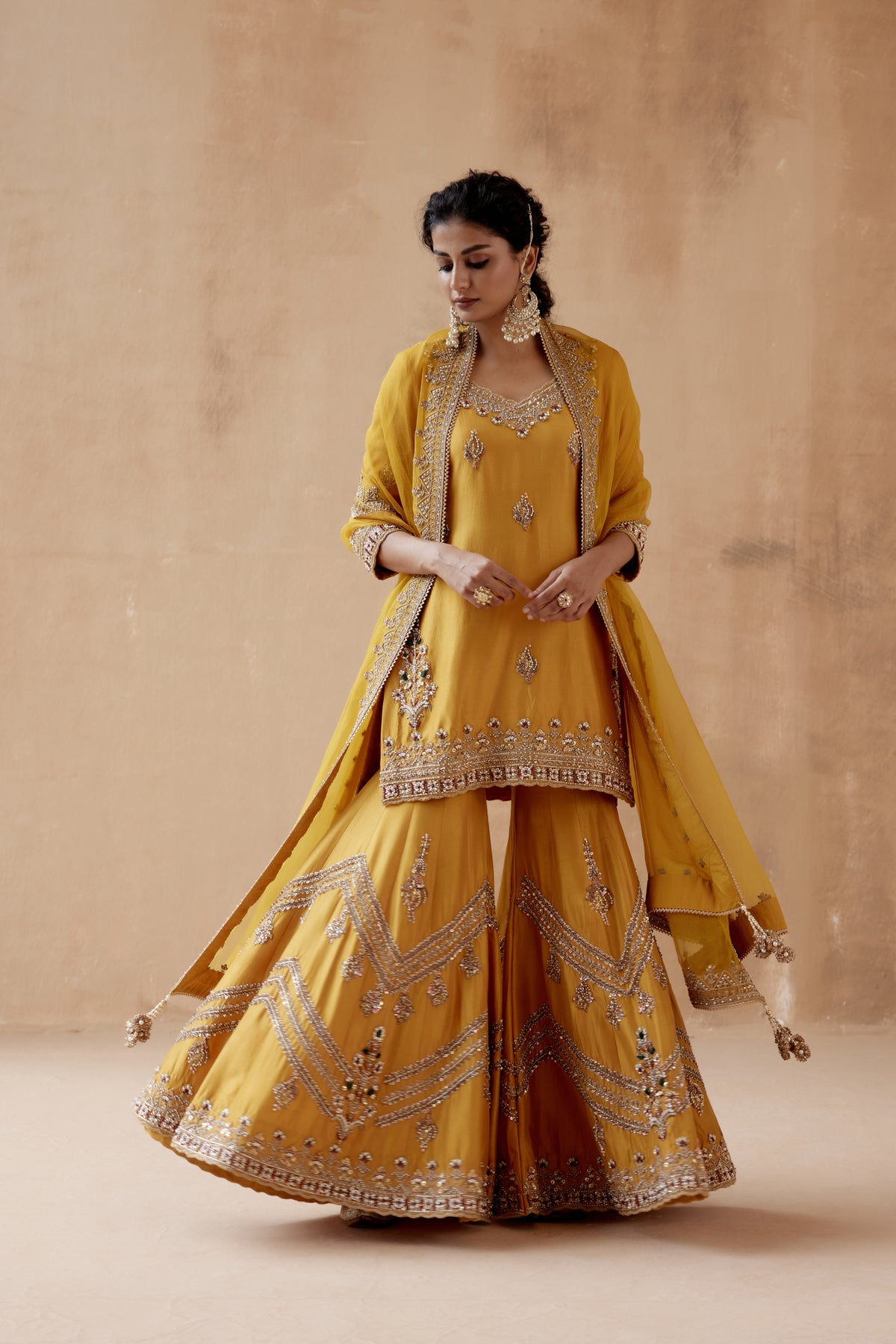 Floral Mustard Sharara Set