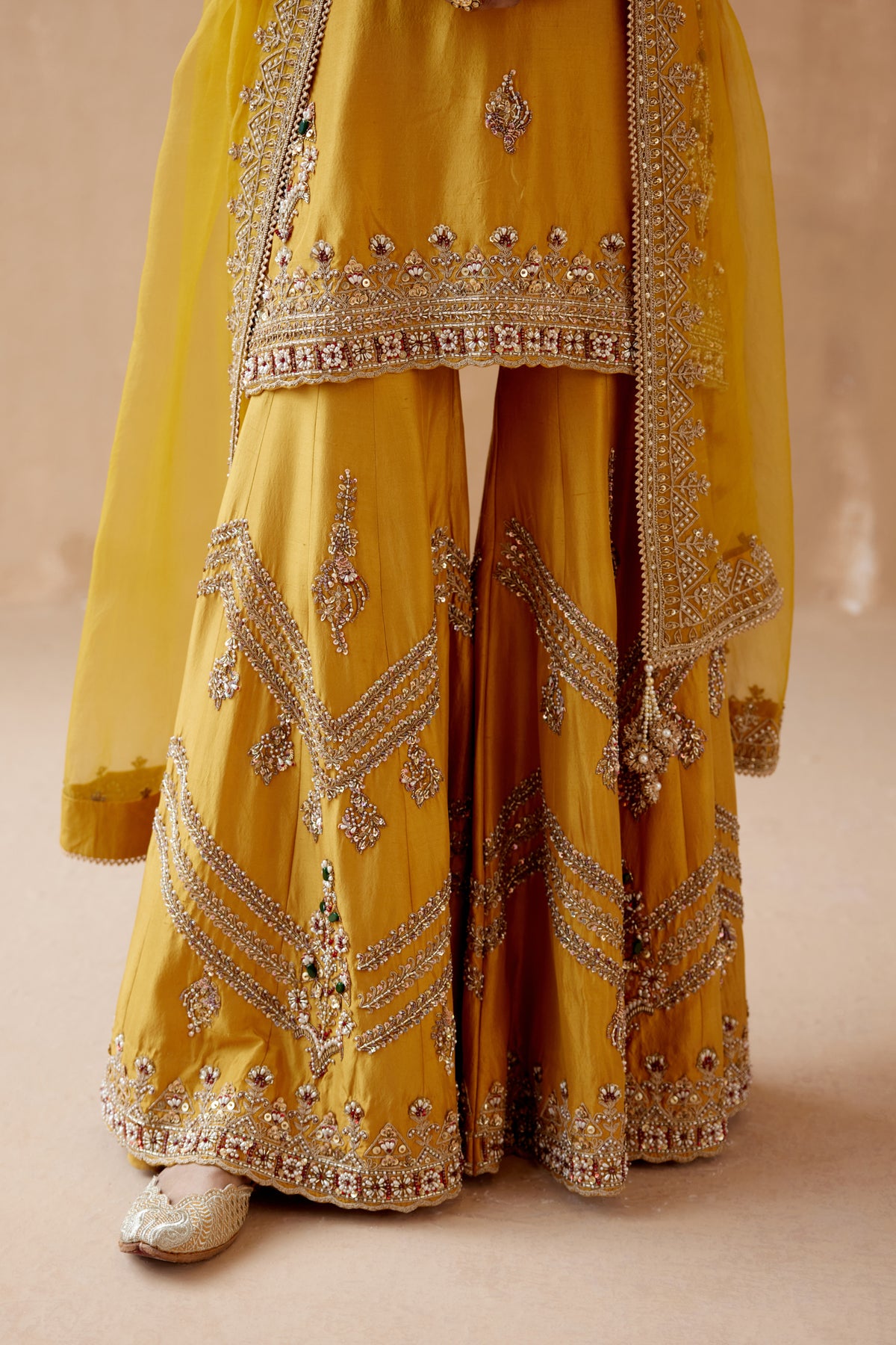 Floral Mustard Sharara Set