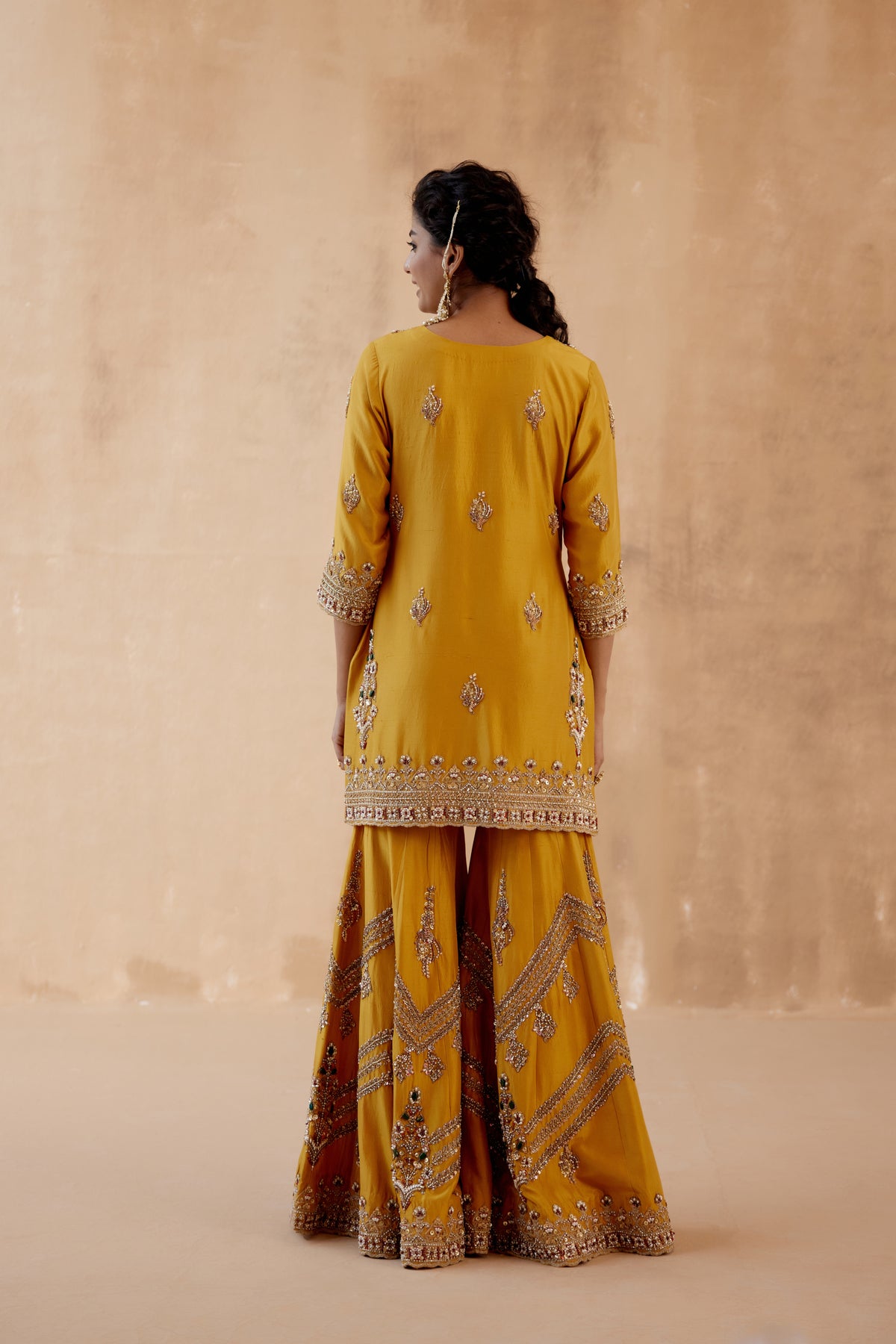 Floral Mustard Sharara Set