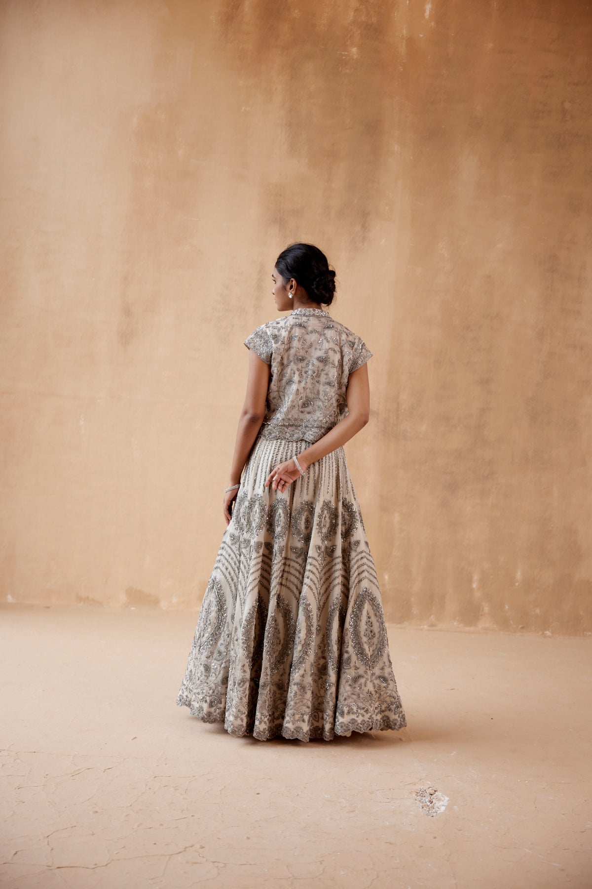 Grey Floral Organza Lehenga Set