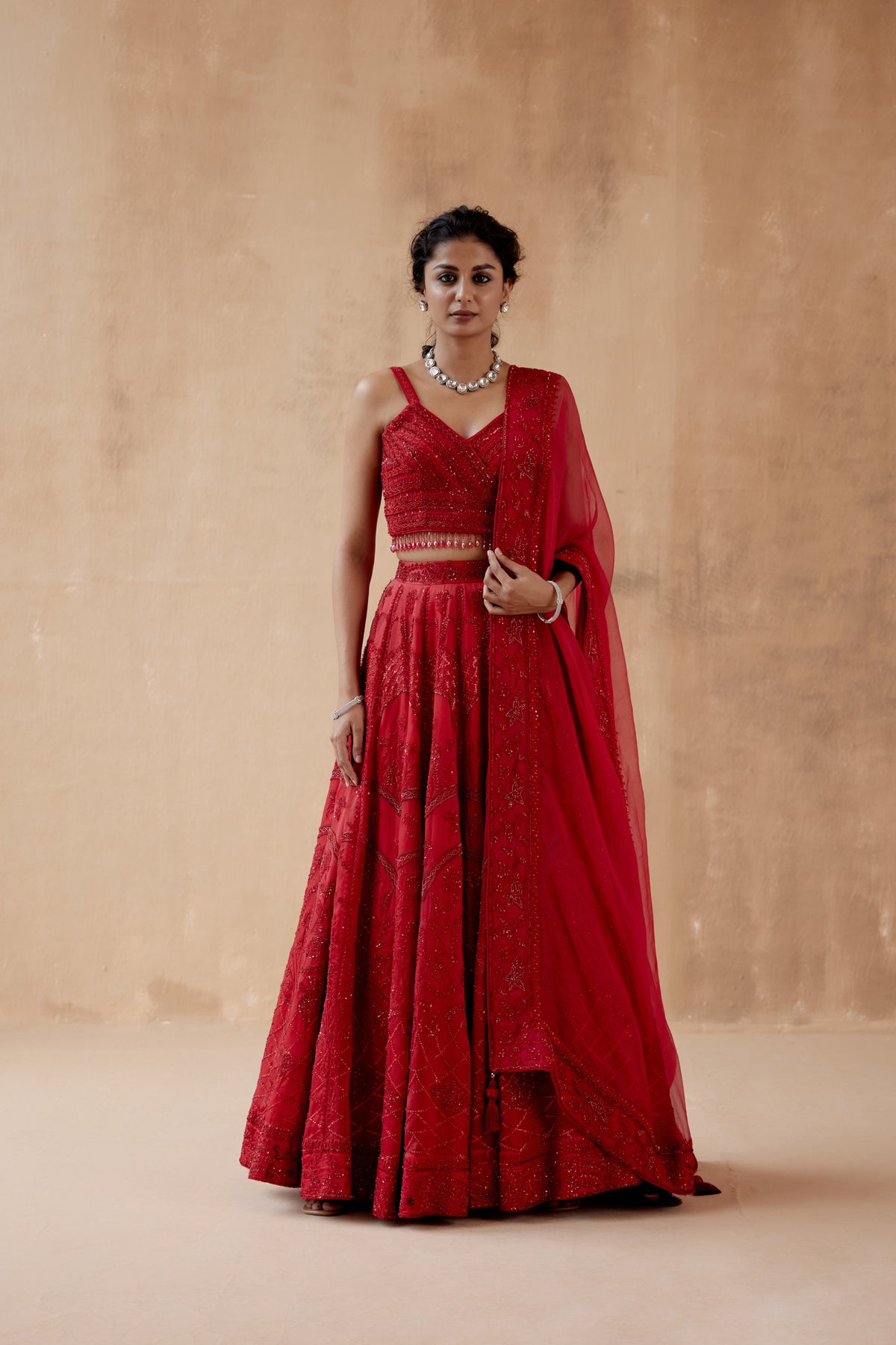 Red Organza Lehenga Set