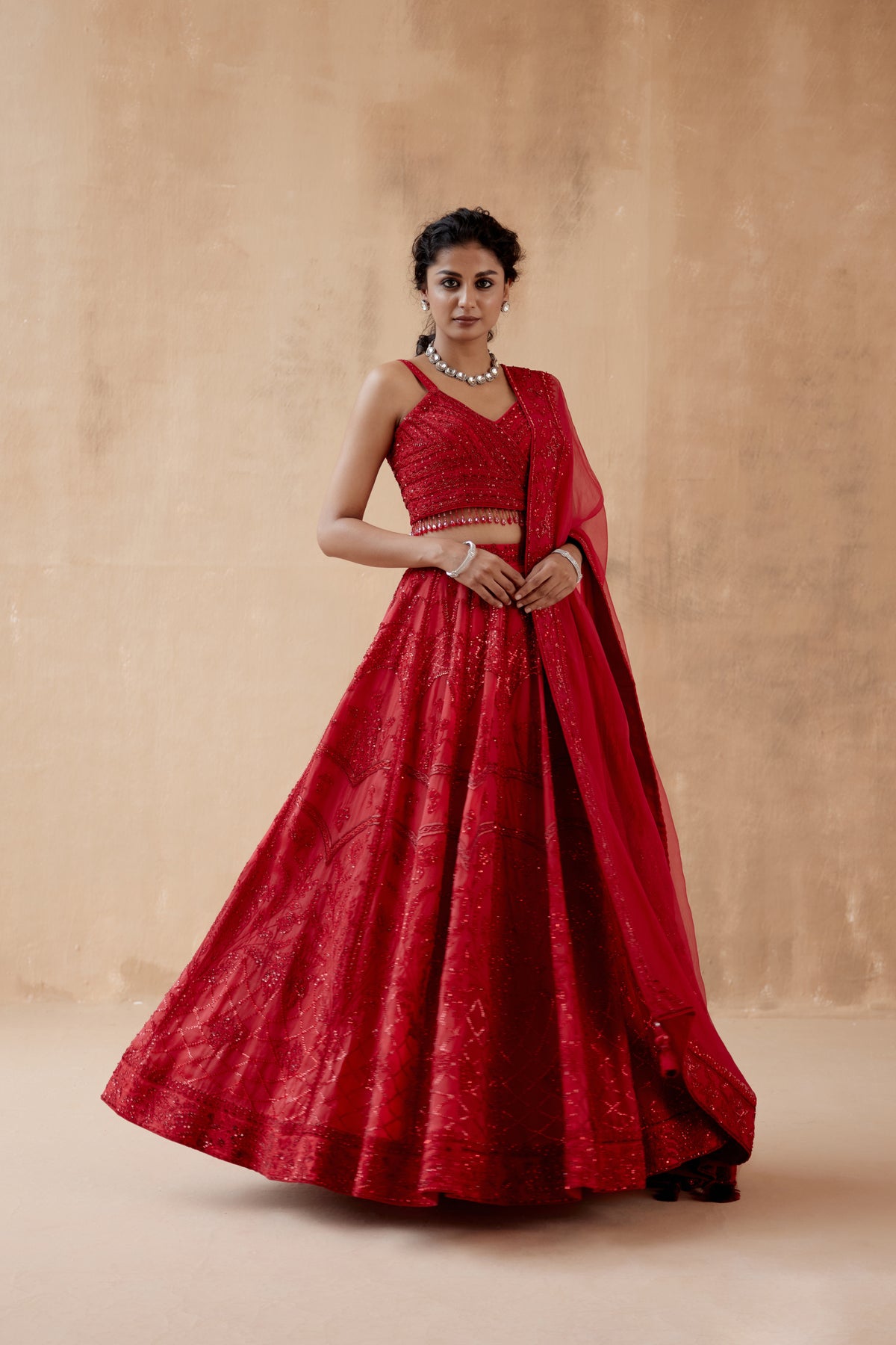 Red Organza Lehenga Set