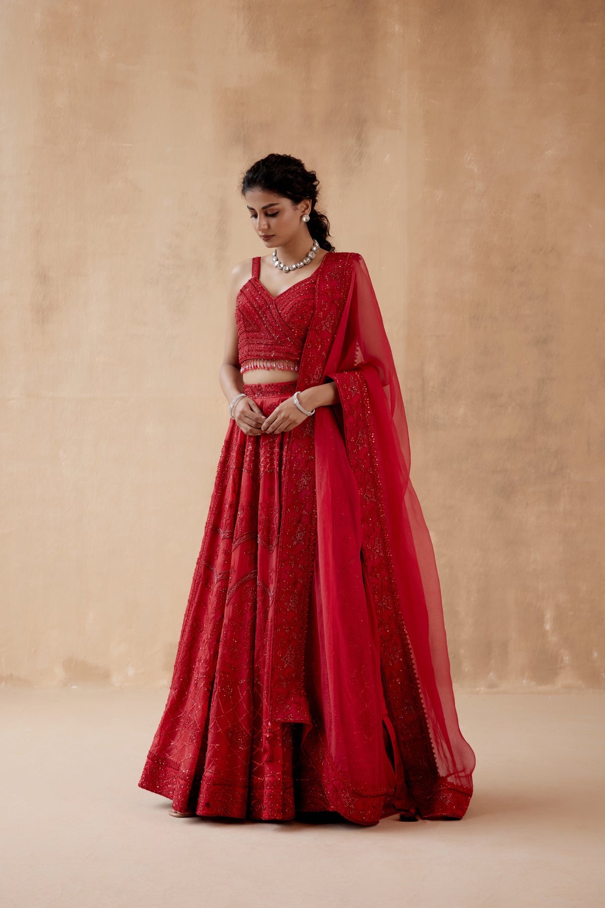 Red Organza Lehenga Set