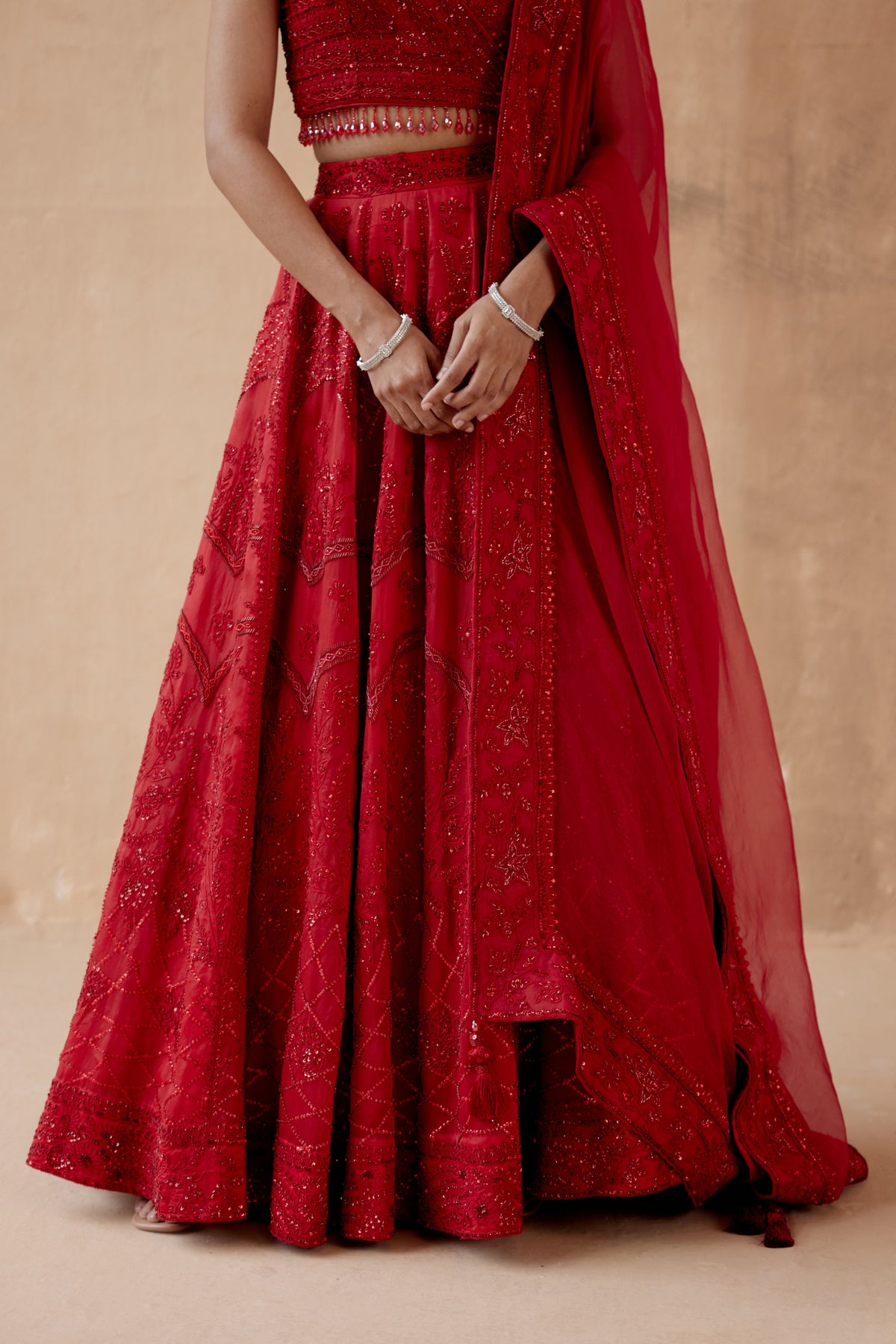 Red Organza Lehenga Set