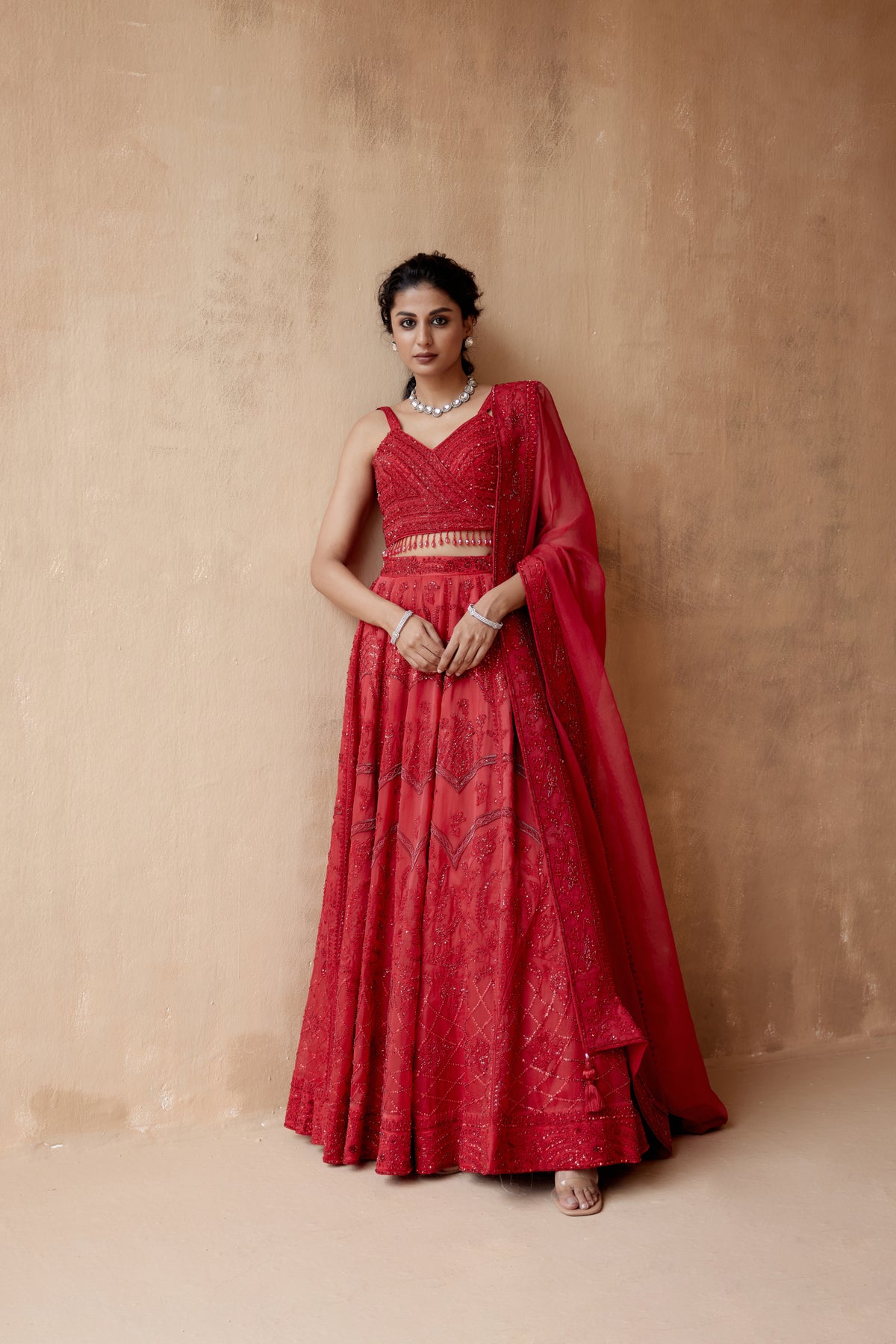 Red Organza Lehenga Set