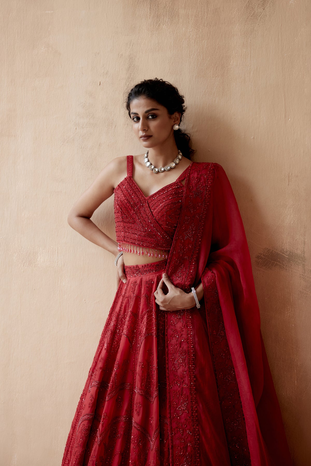 Red Organza Lehenga Set