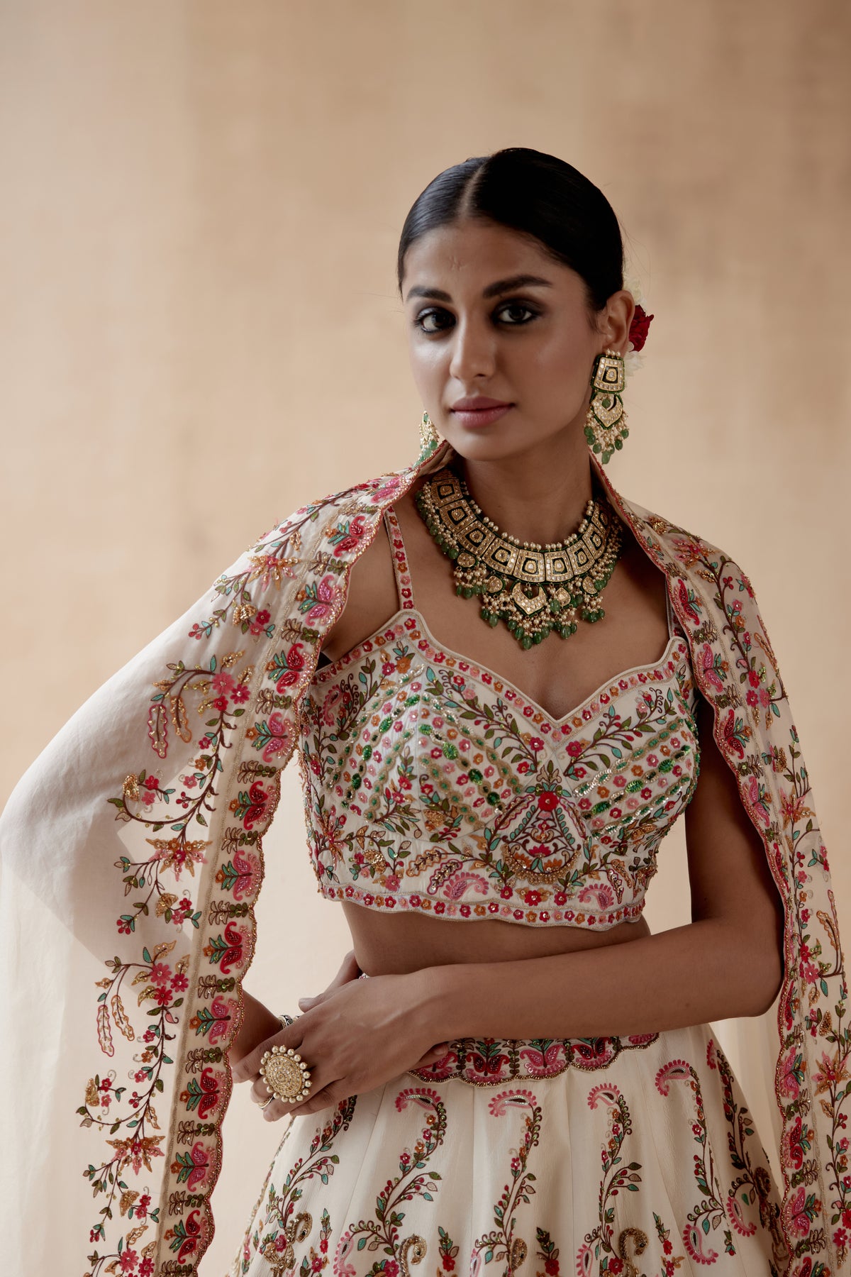 Ivory Dupion Silk Lehenga Set