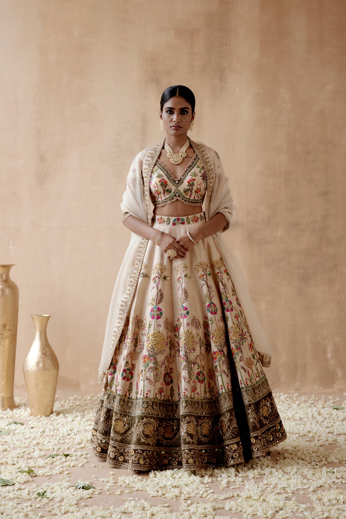 Ivory Raw Silk Lehenga Set