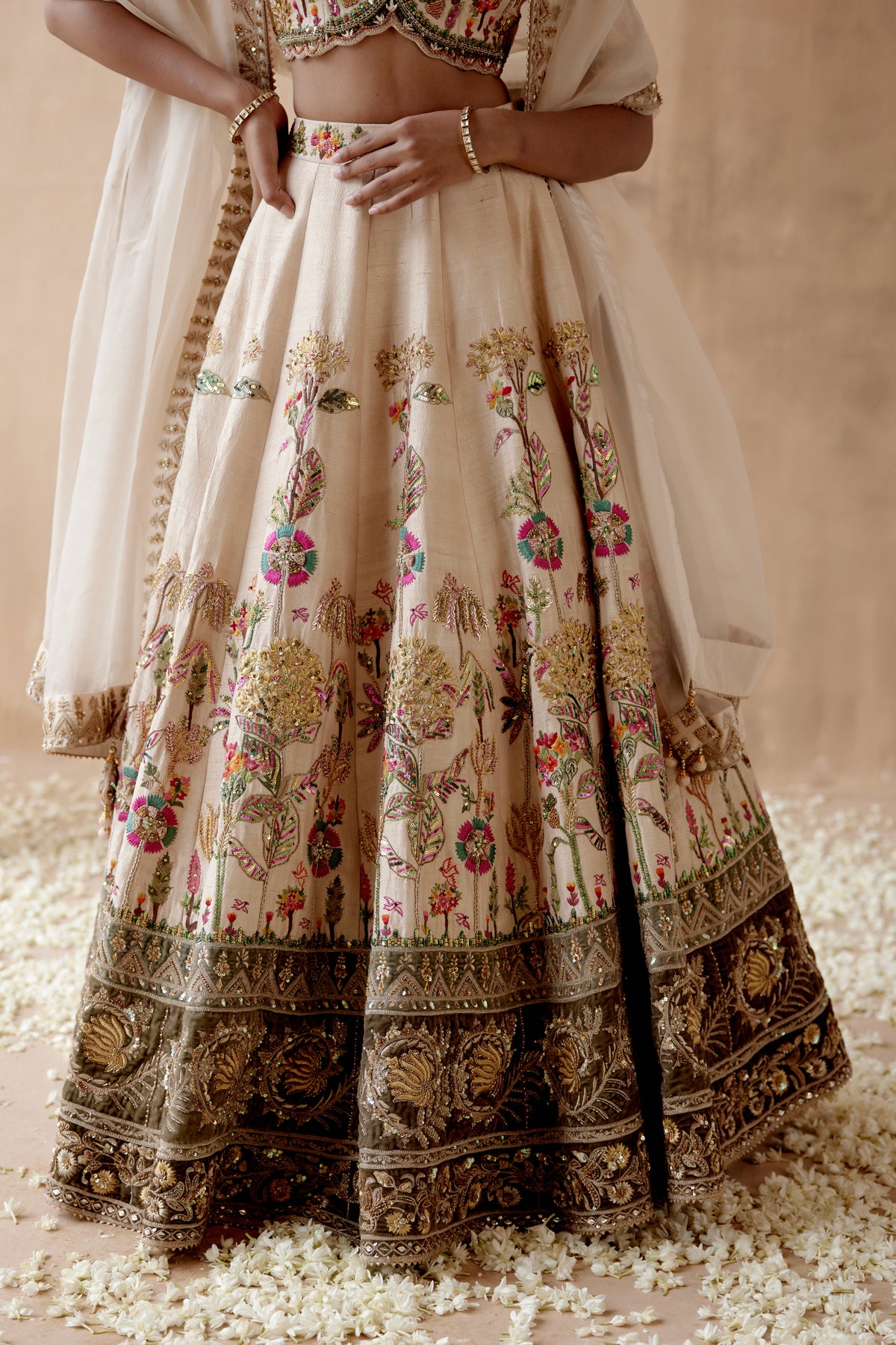 Ivory Raw Silk Lehenga Set