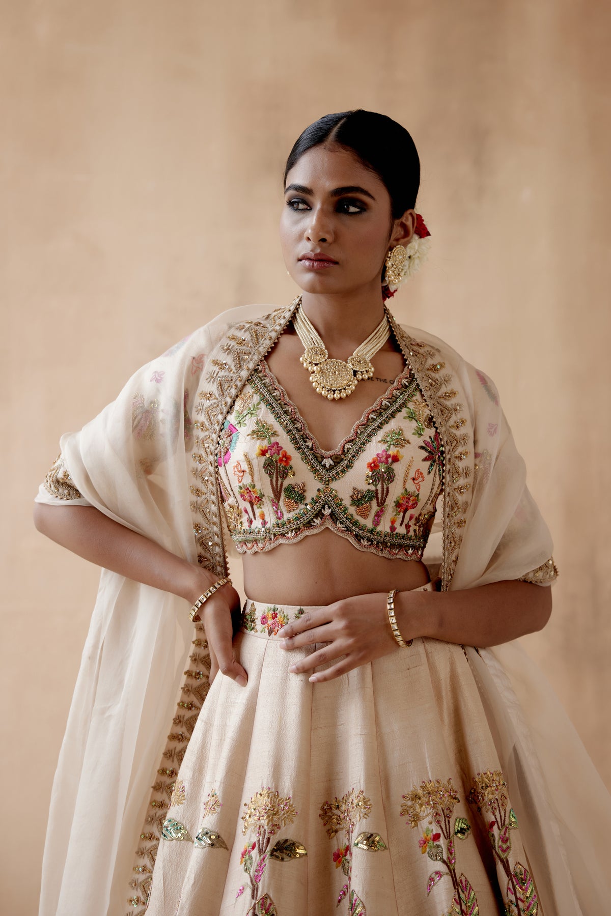 Ivory Raw Silk Lehenga Set