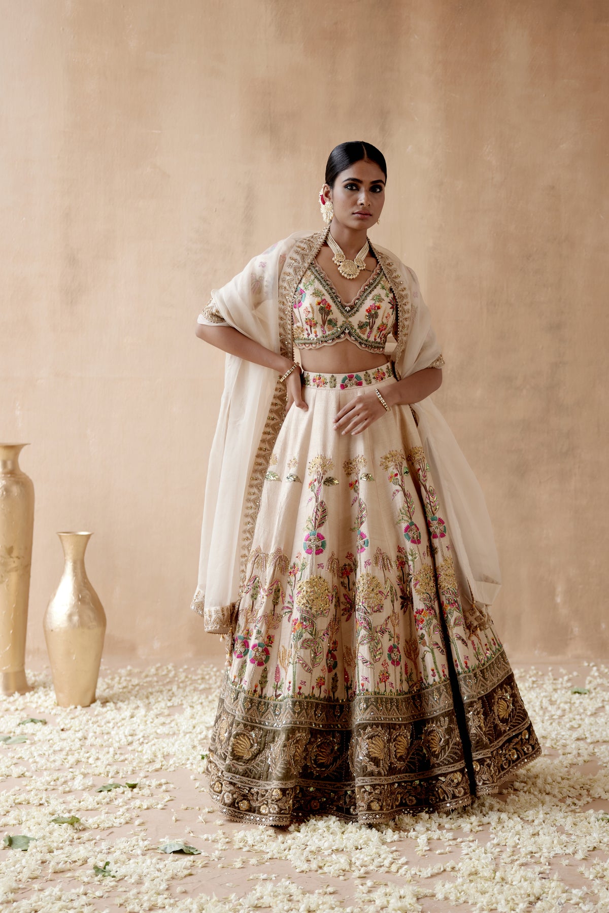 Ivory Raw Silk Lehenga Set