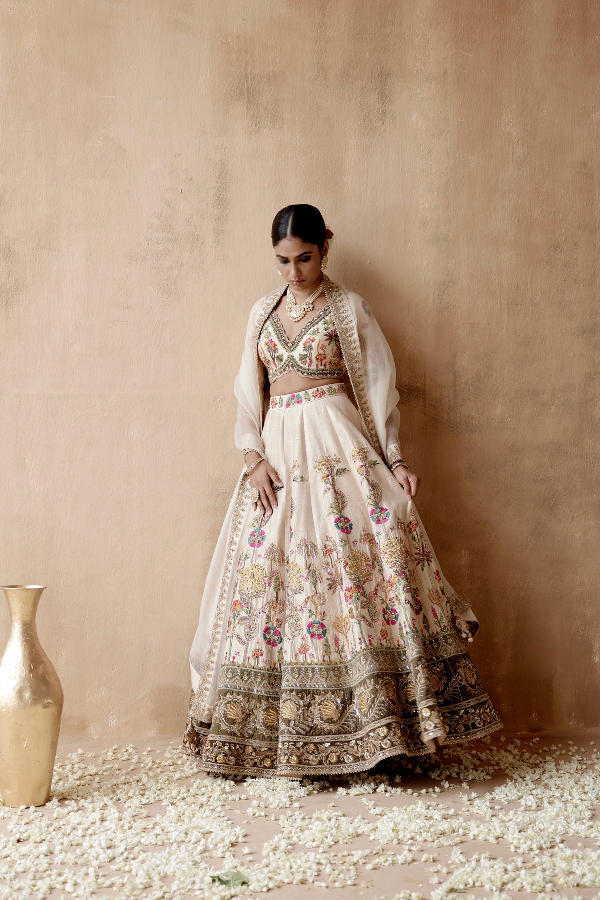 Ivory Raw Silk Lehenga Set