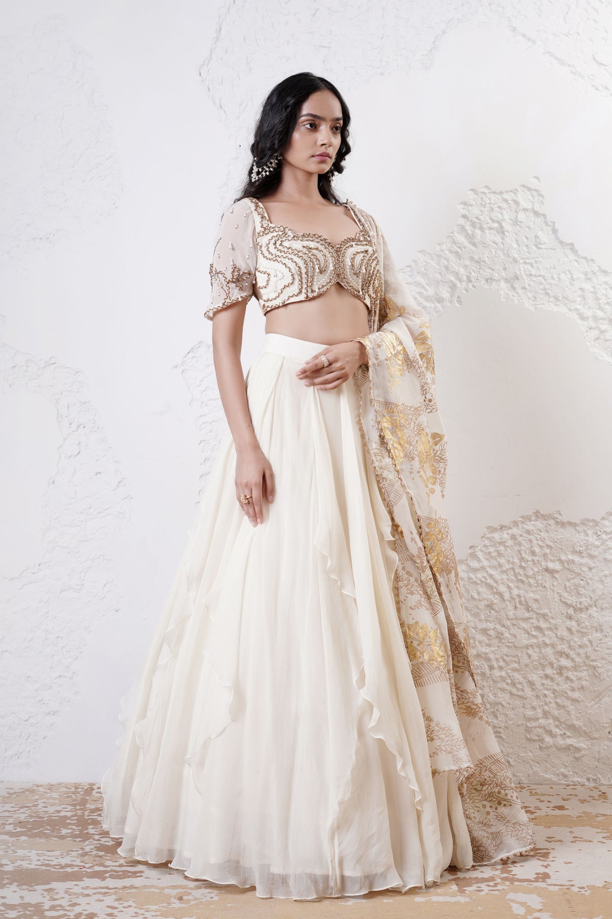 Ivory Ruffled Lehenga Set