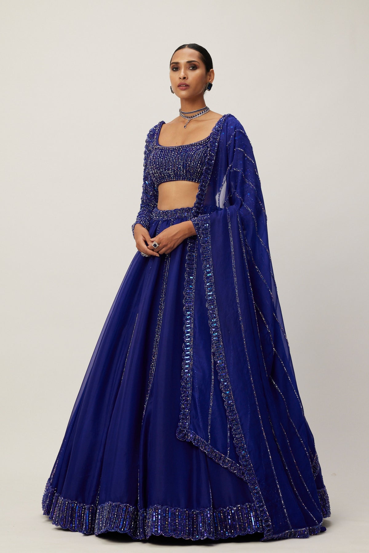 Cocktail Blue Organza Lehenga Set