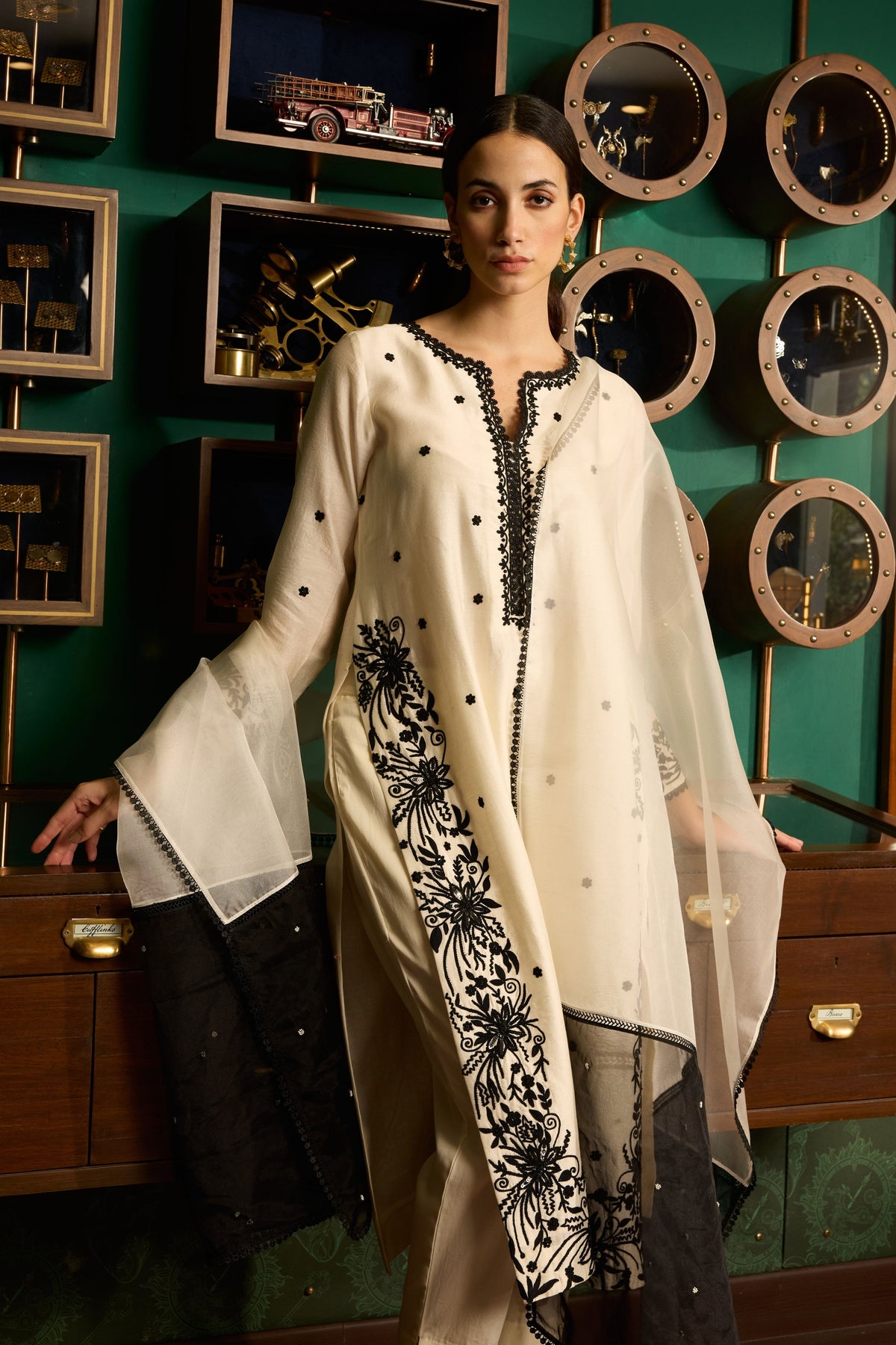 Off-white Embroidered Kurta Set