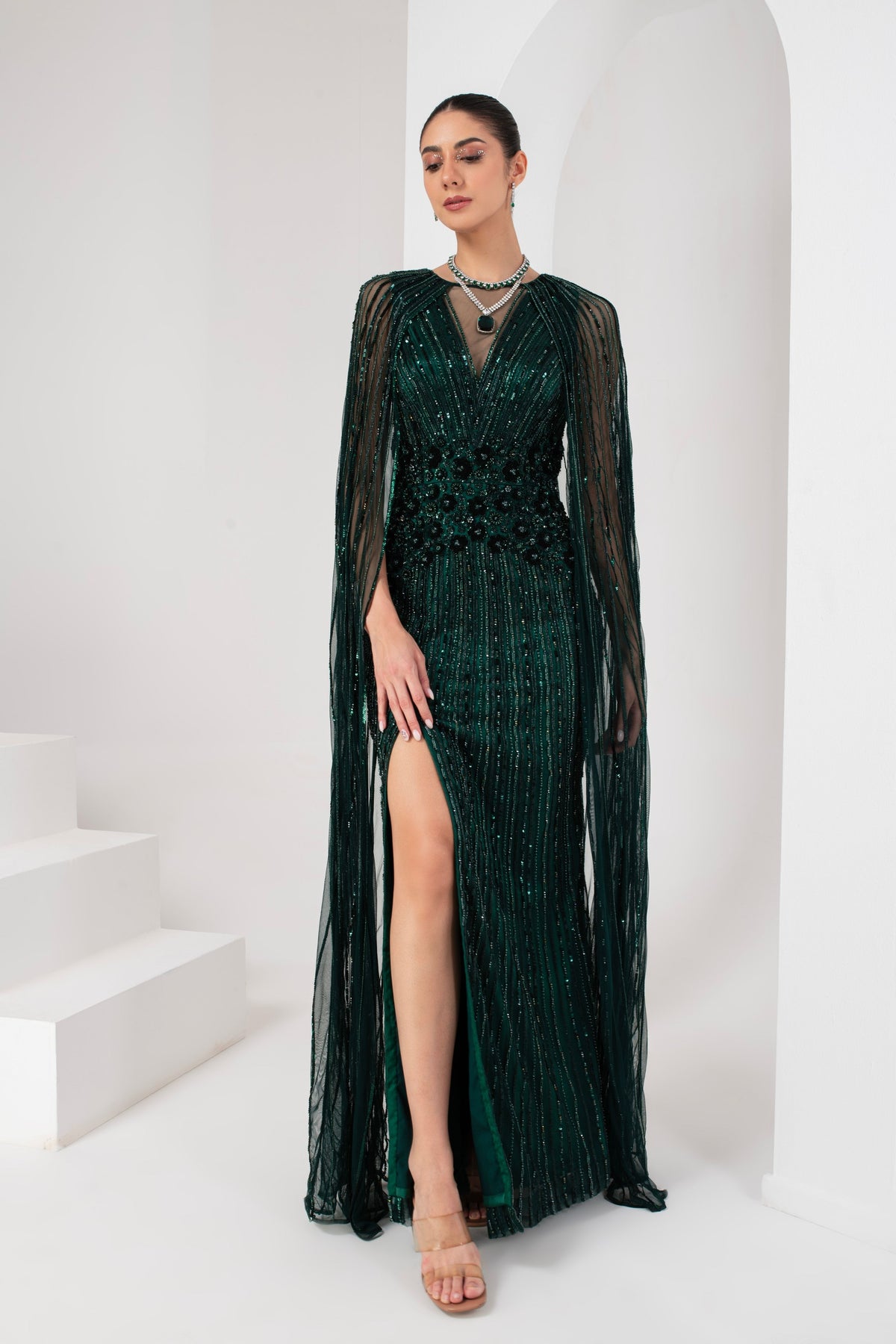 Midnight Green Embellished Gown