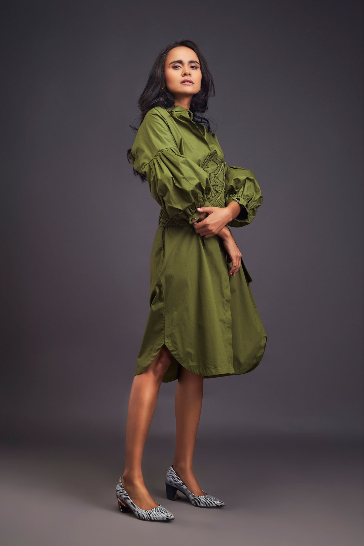 Green Shirt Dress With Belt