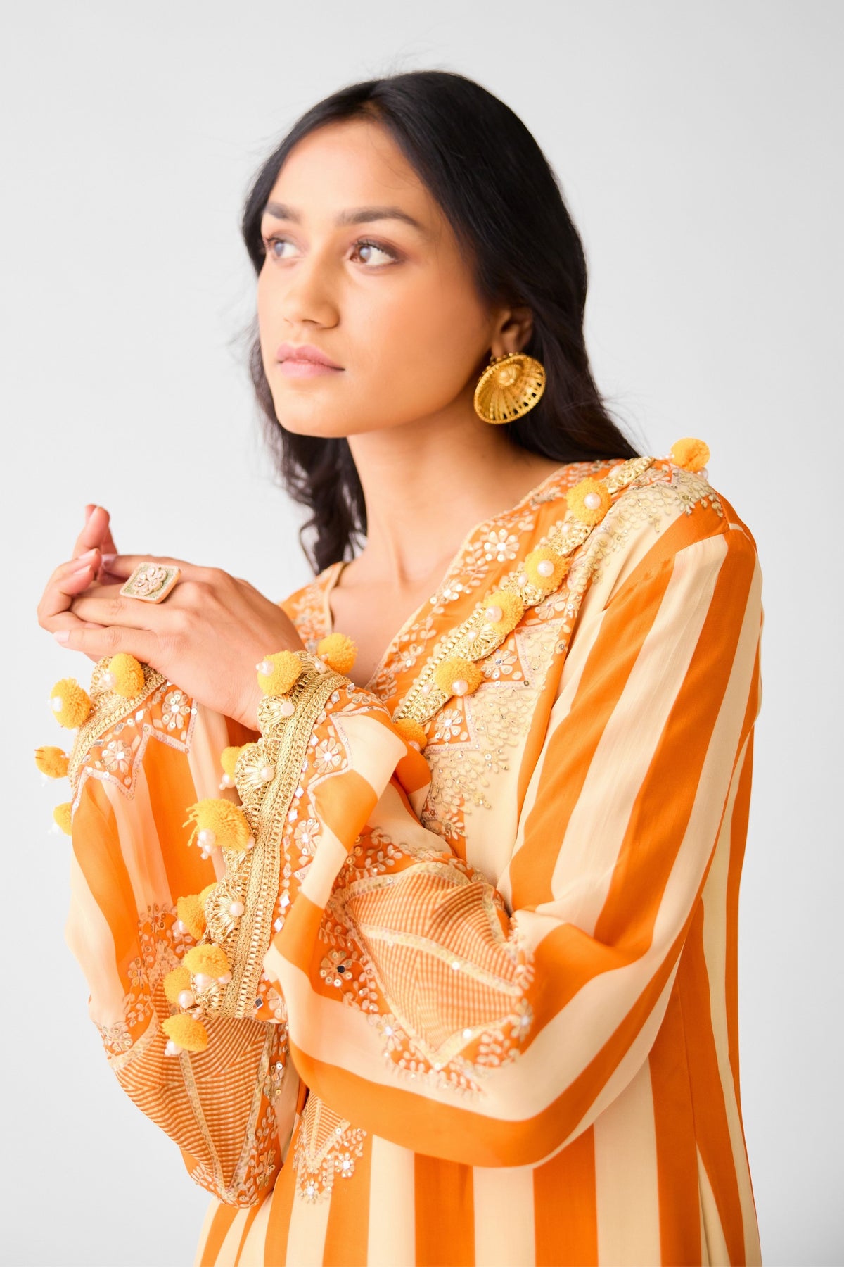 Orange Pearl Embellished Tunic Set