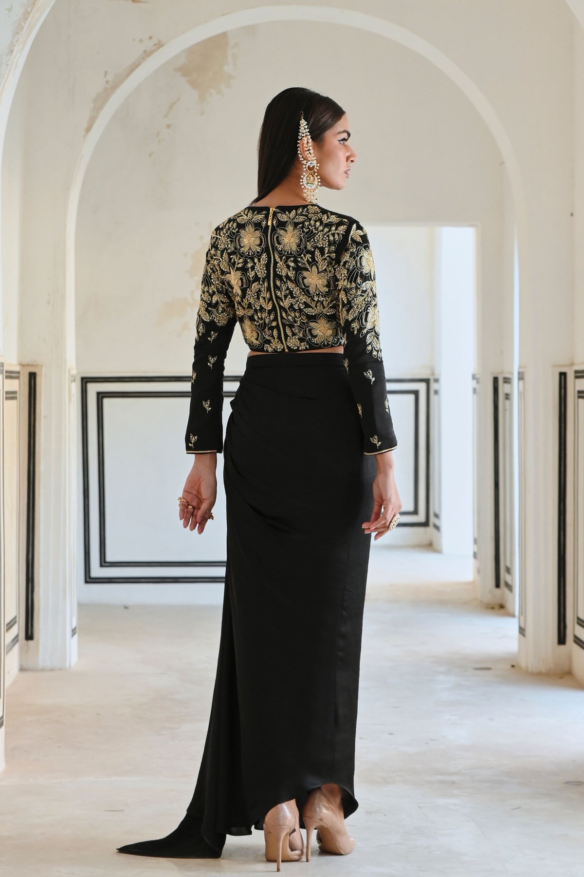 Black Embroidered Skirt Set