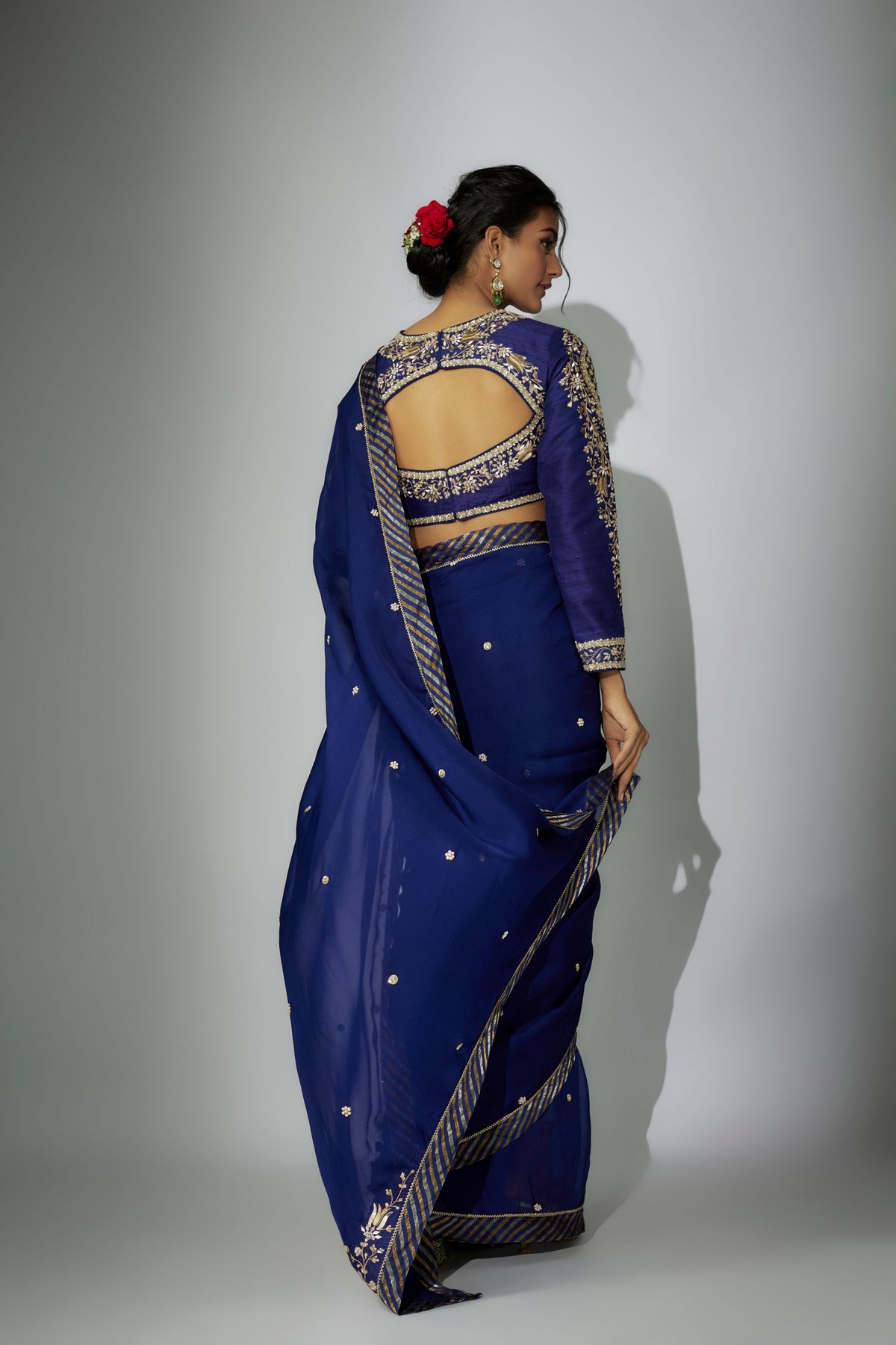 Royal Blue Embroidered Saree Set