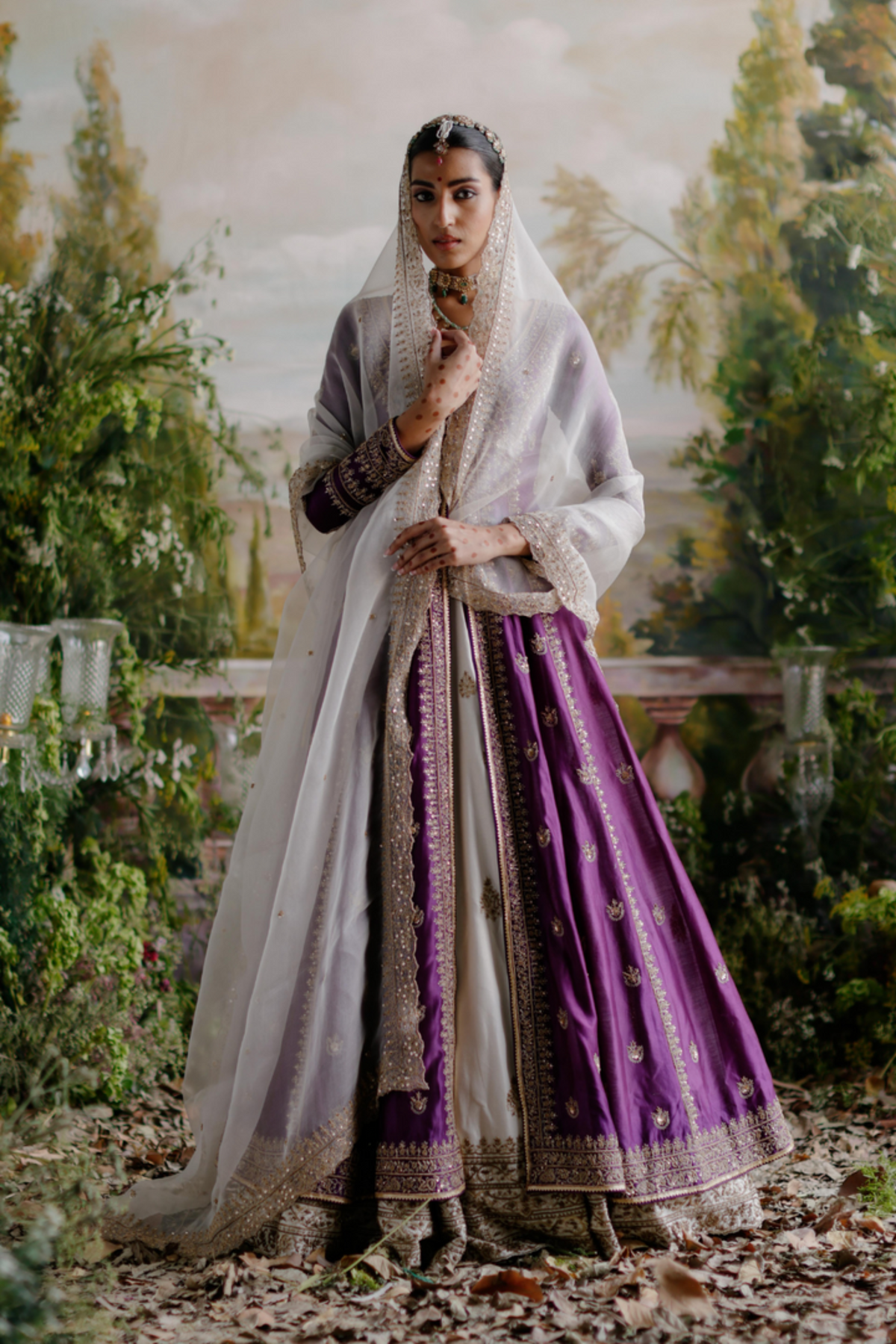 Purple Jacket With Ivory Lehenga