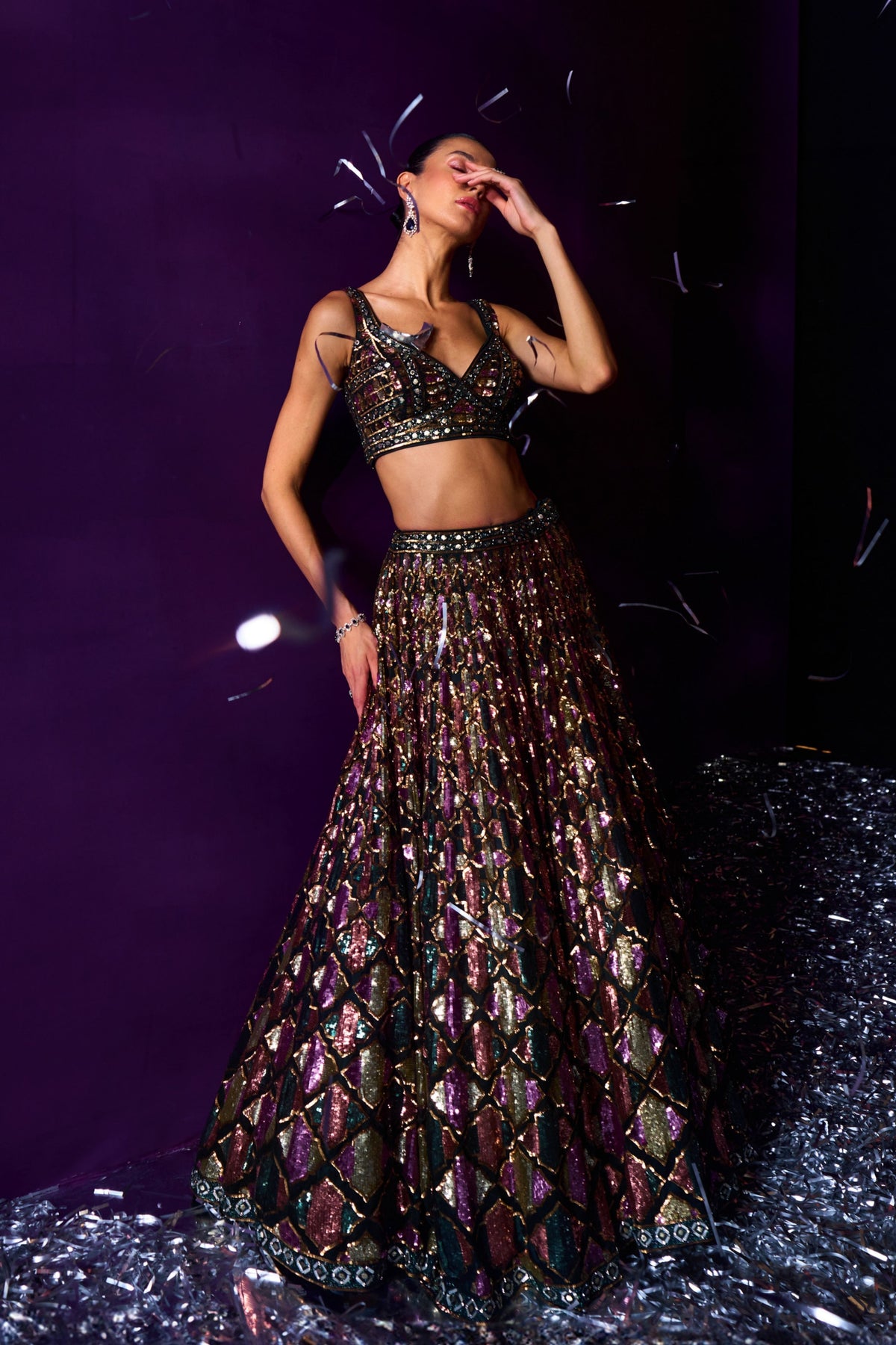 Emerald Green Crystals Lehenga Set