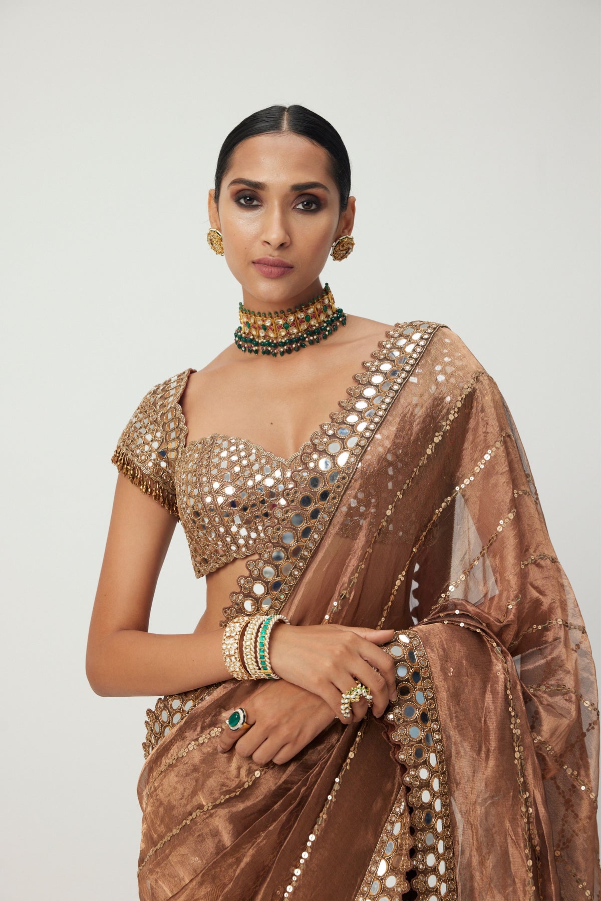 Copper Shimmer Saree Set