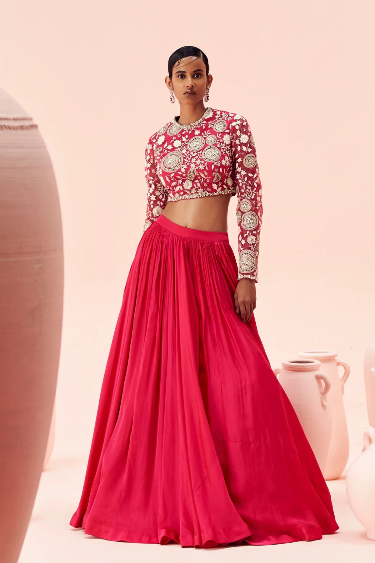 Fuchsia Lehenga  With Fully Embroidered Blouse