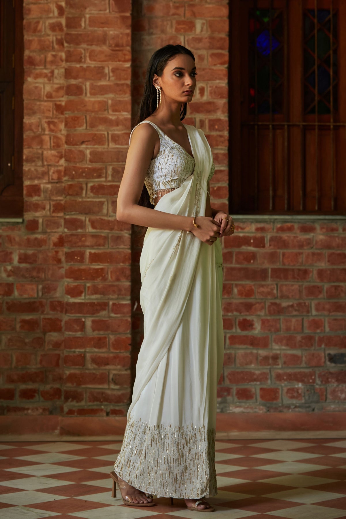 Milky Draped Saree Set