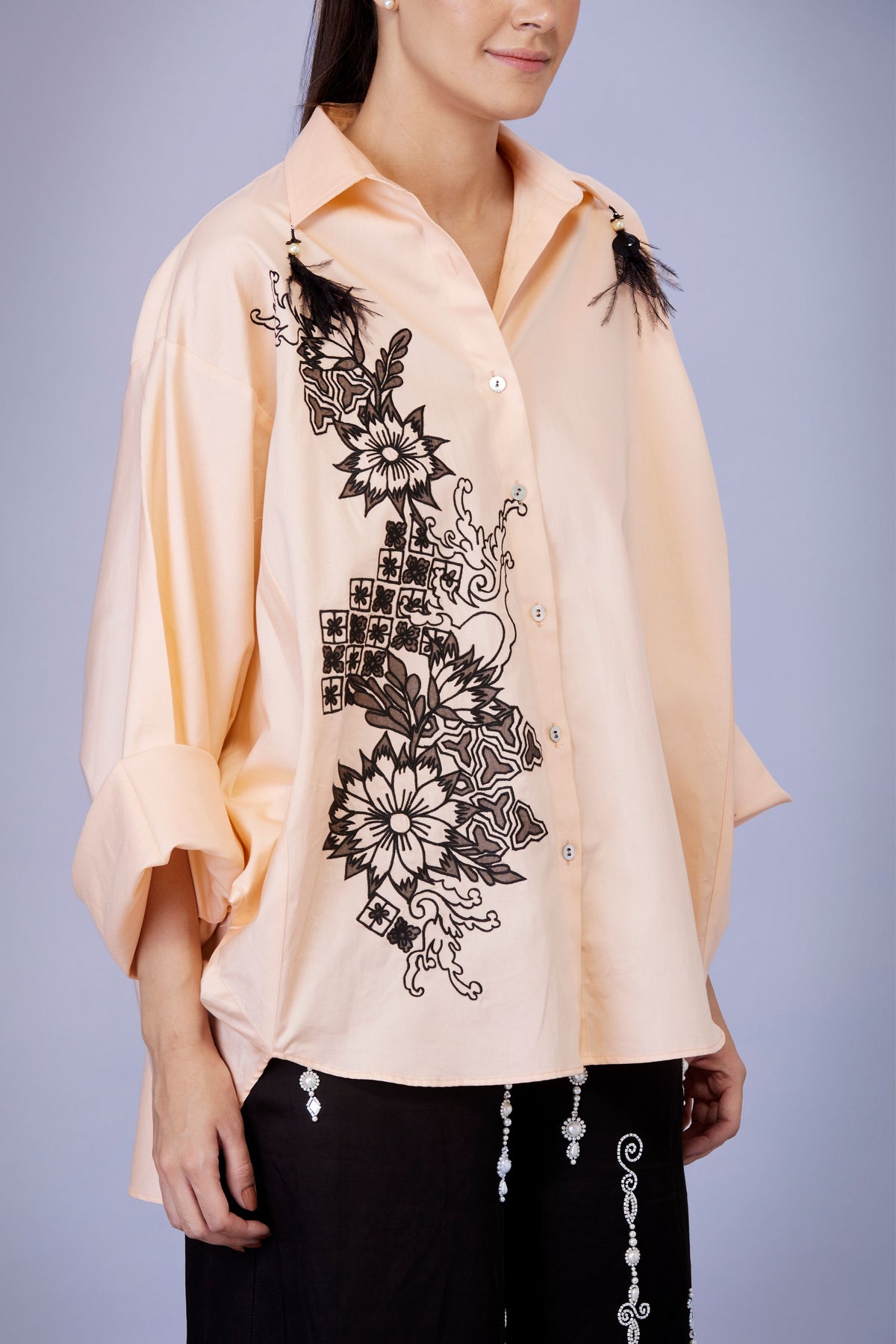 Light Peach Cutwork Embroidery Shirt