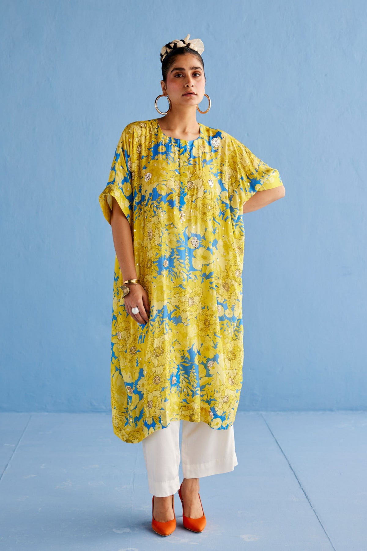 Yellow Printed Kaftan Set