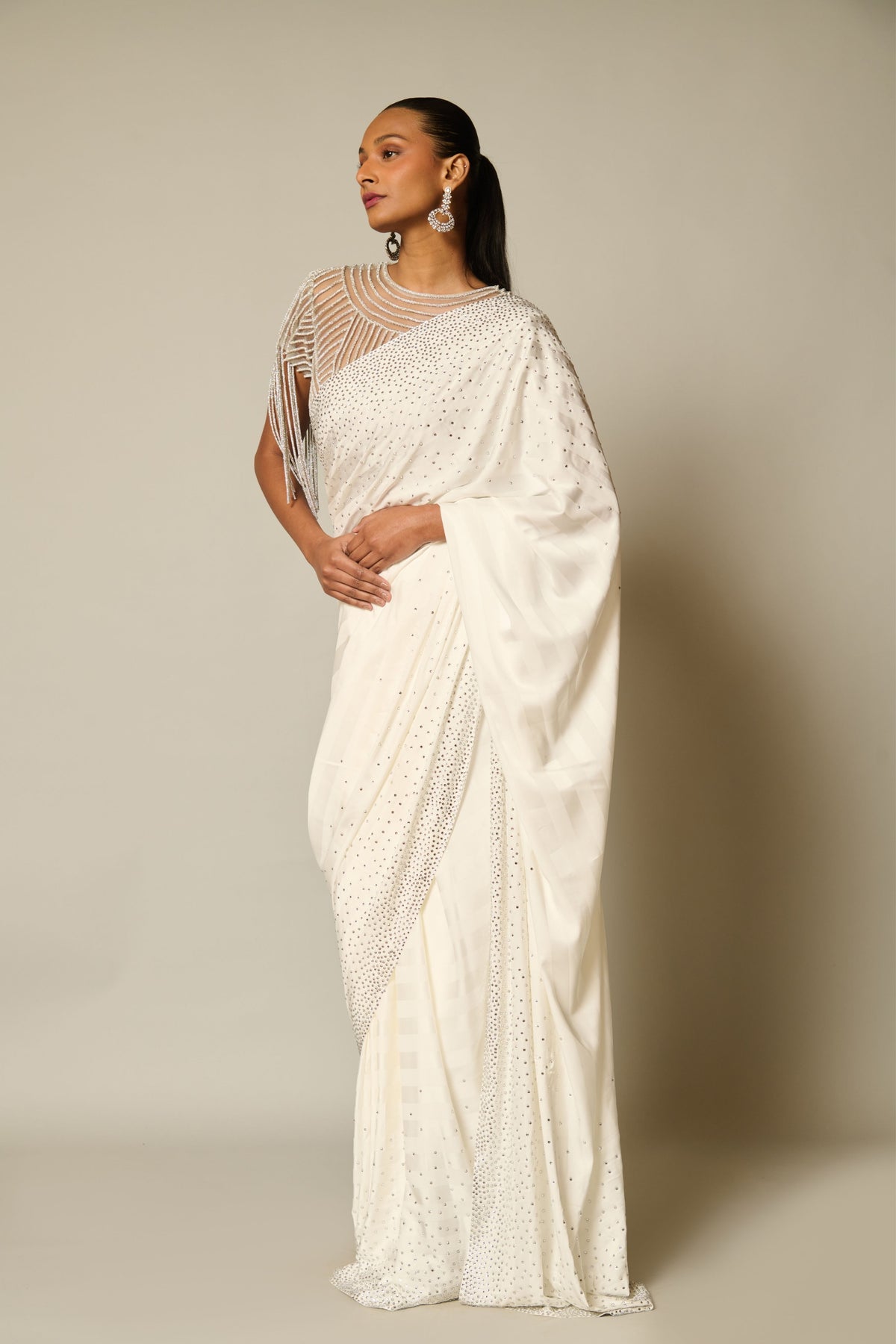 Checkmate Ivory-silver Gradient Saree