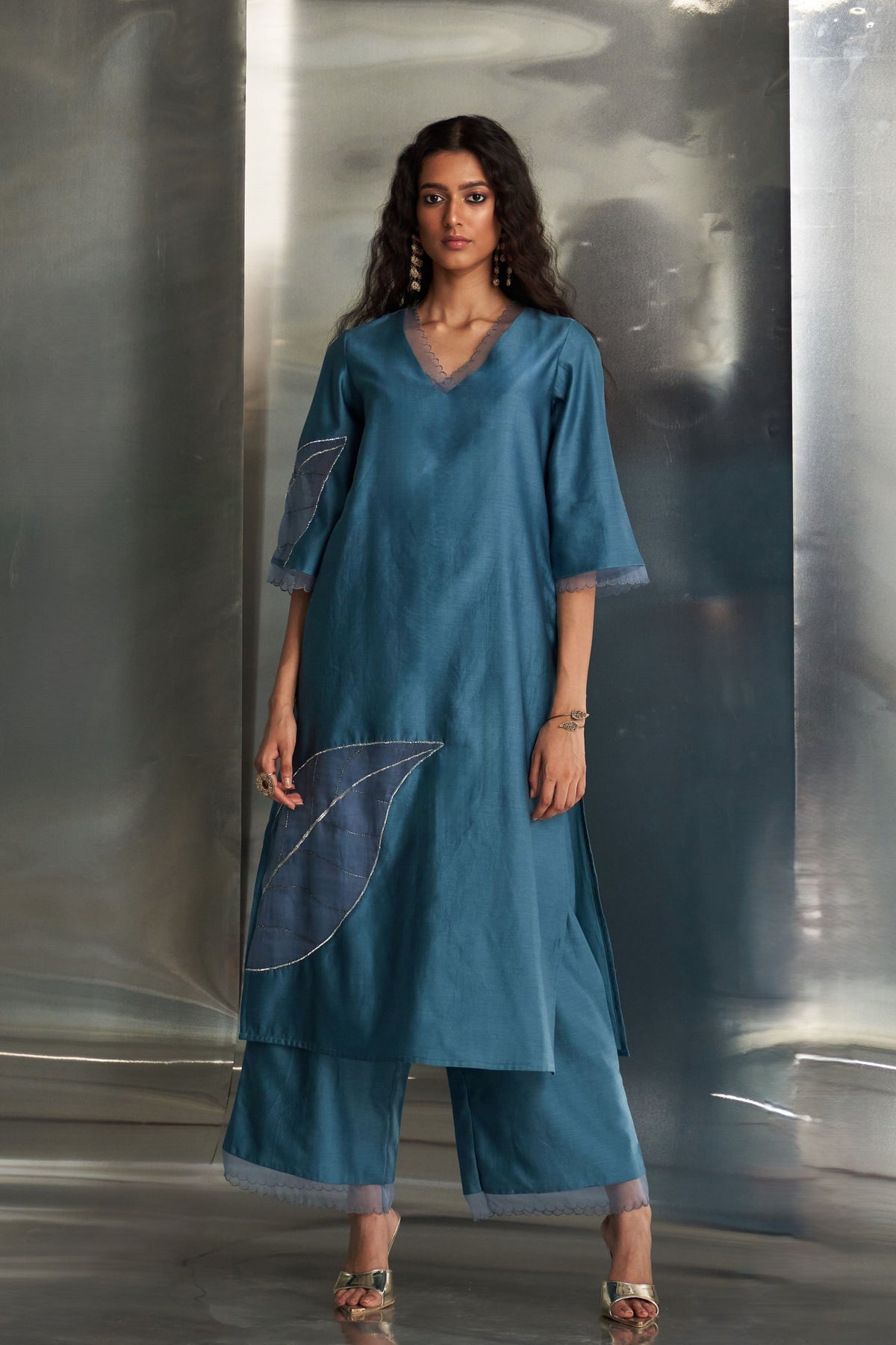 Steel Blue Straight Kurta Set