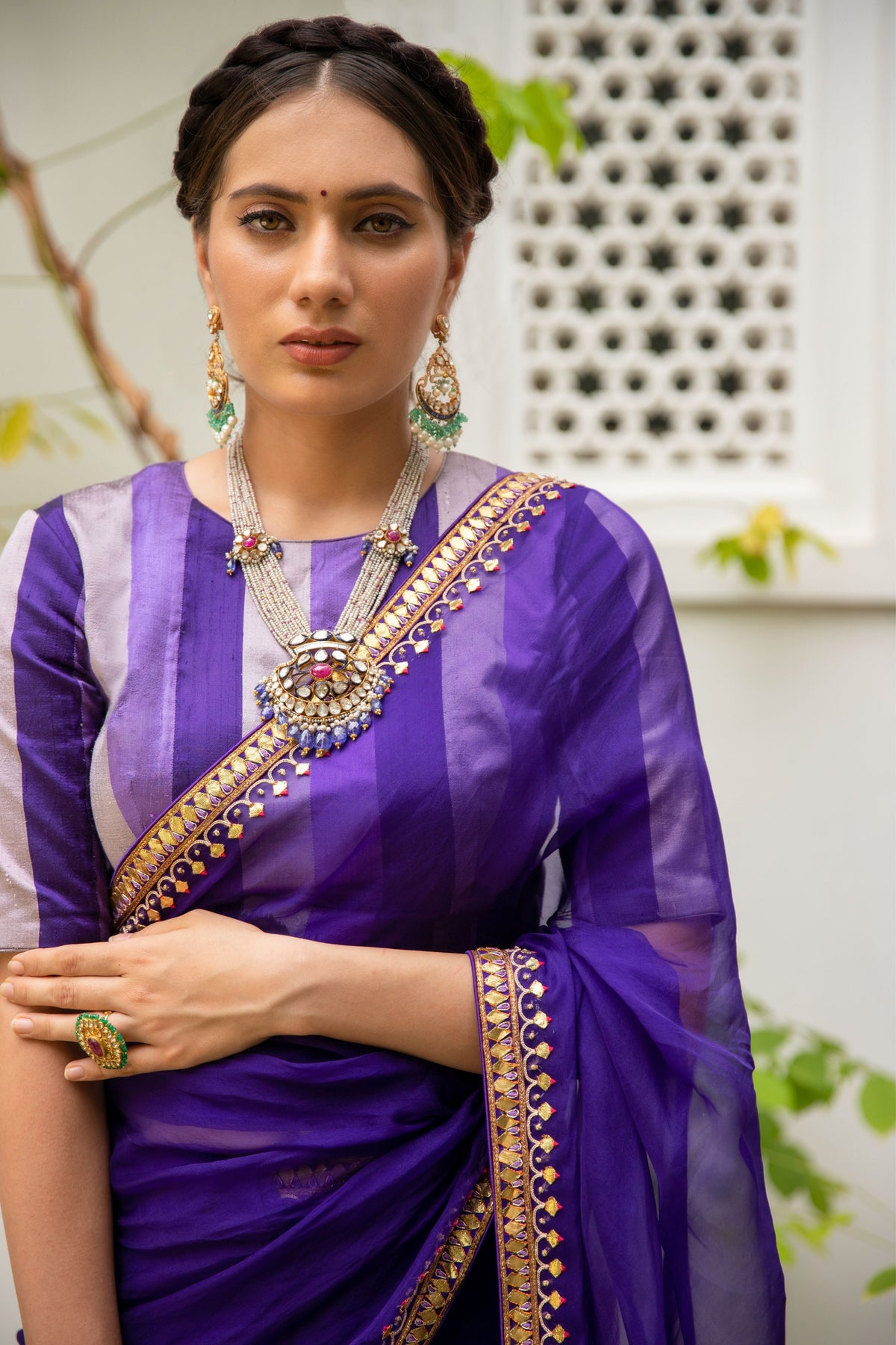 Deep Purple Gota Patti Border Saree Set