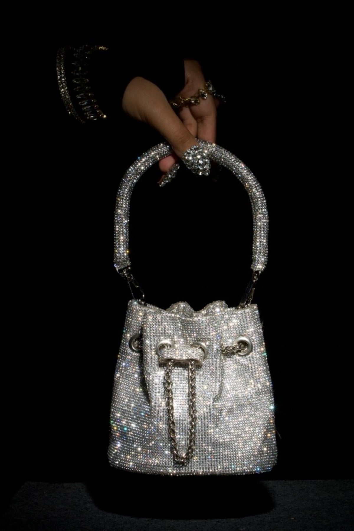 Silver Dazzle Mini Bucket Bag