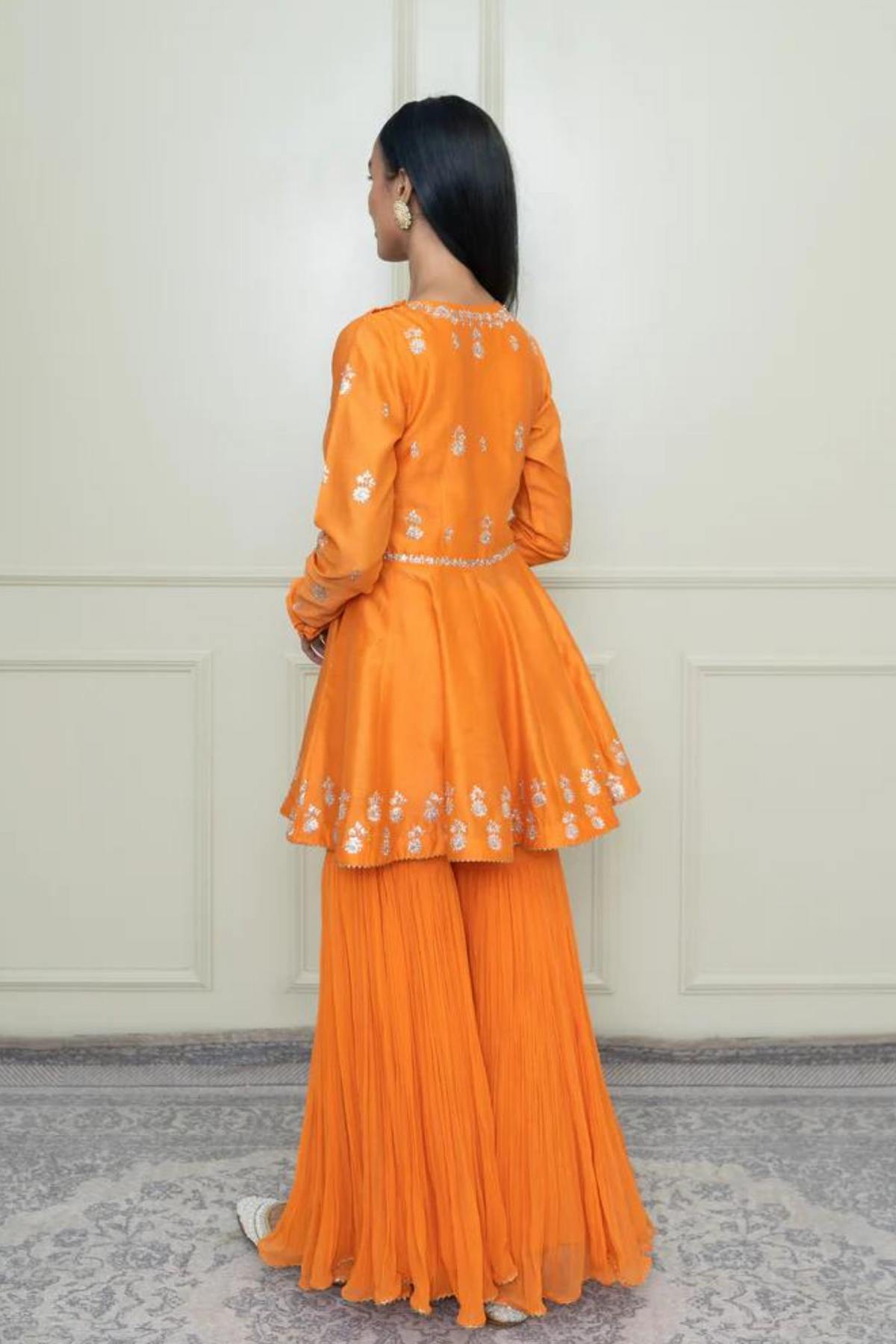 Pumpkin orange kurta with gharara set