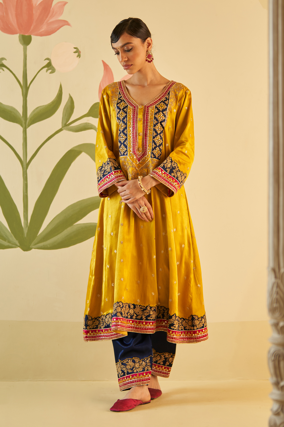 Mustard Satin Choga Set