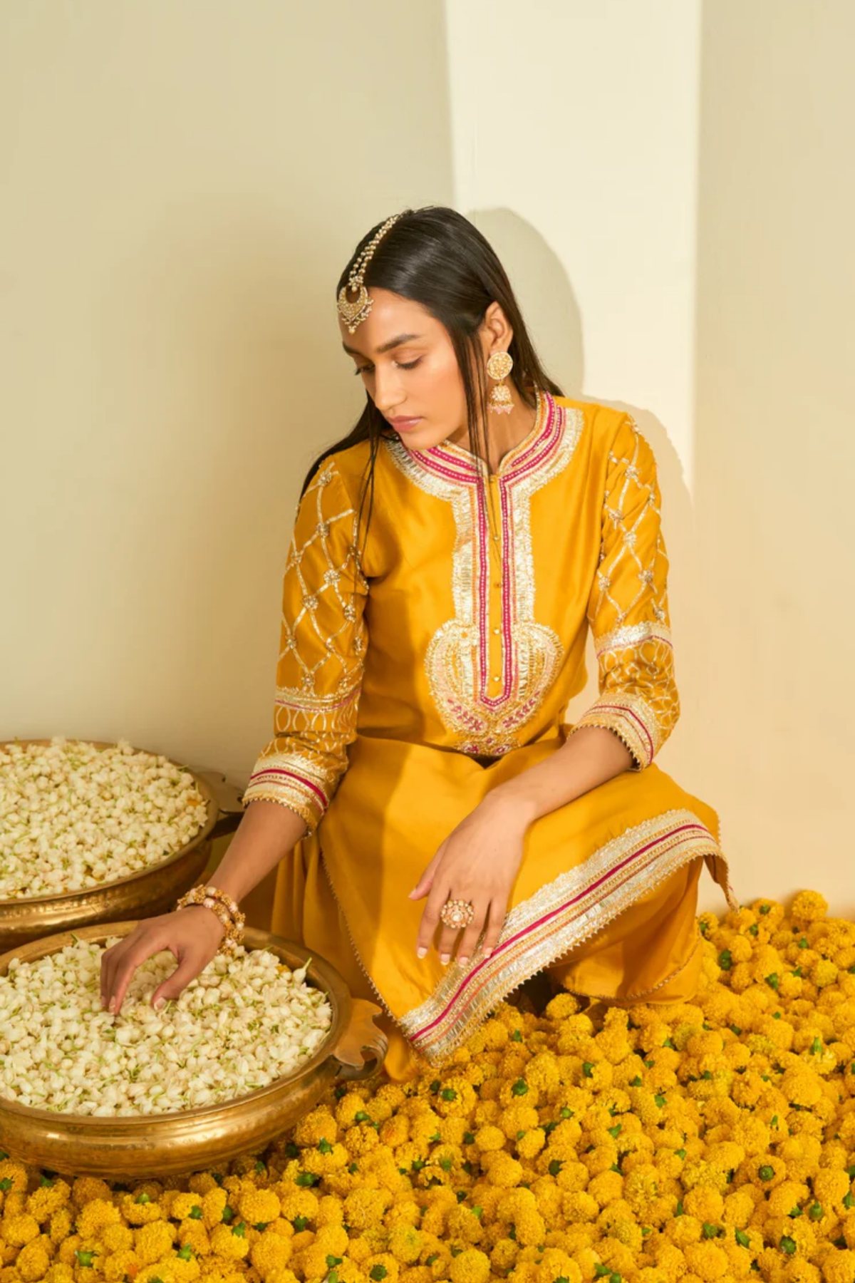 Aminah glaze mustard kurta set